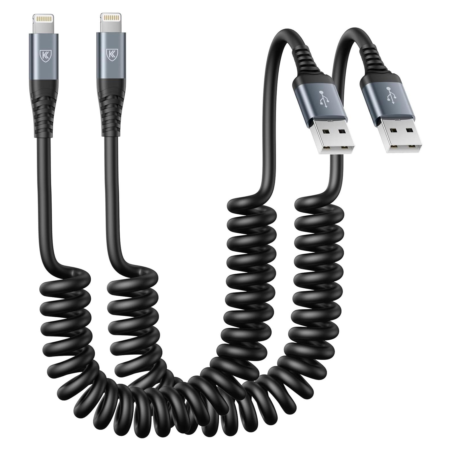 Cable de Carga Enrollado KIYODA 3FT/6FT MFi para iPhone