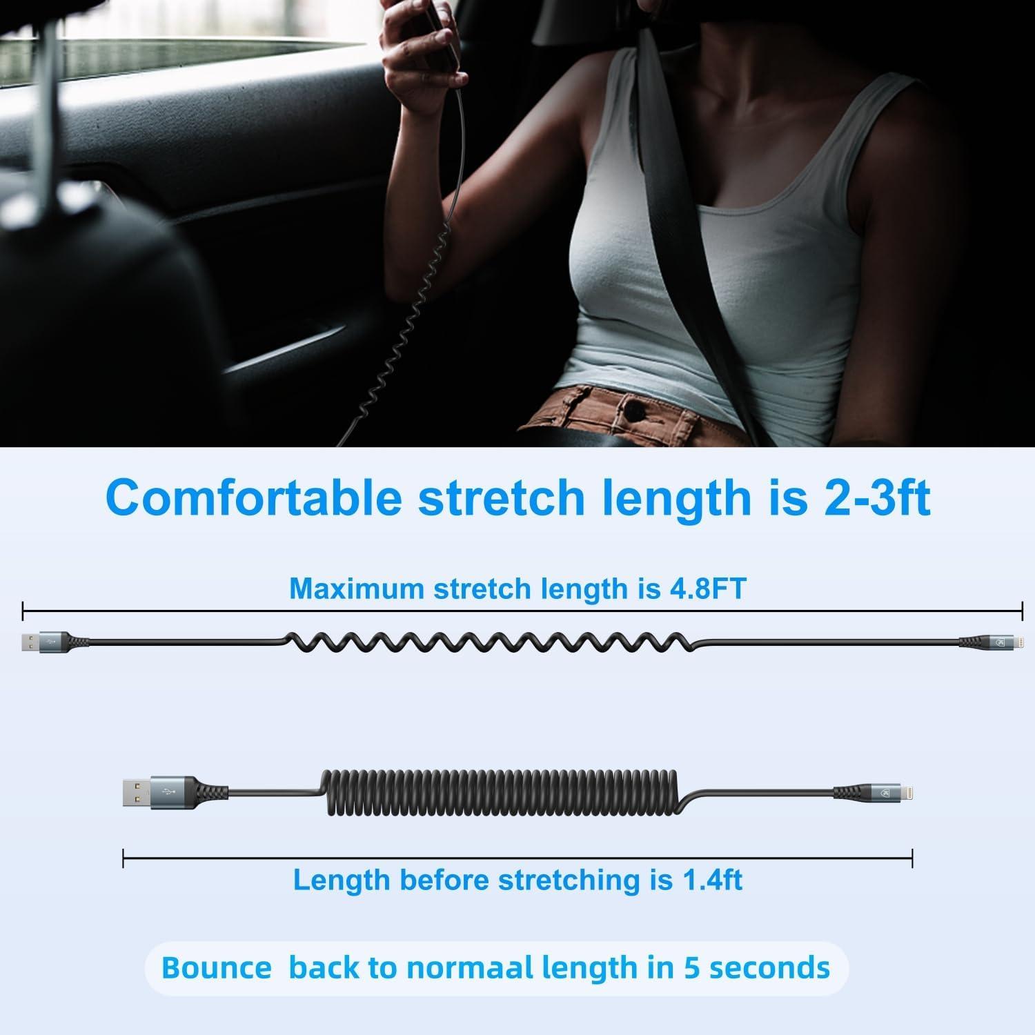 Cable de Carga Enrollado KIYODA 3FT/6FT MFi para iPhone