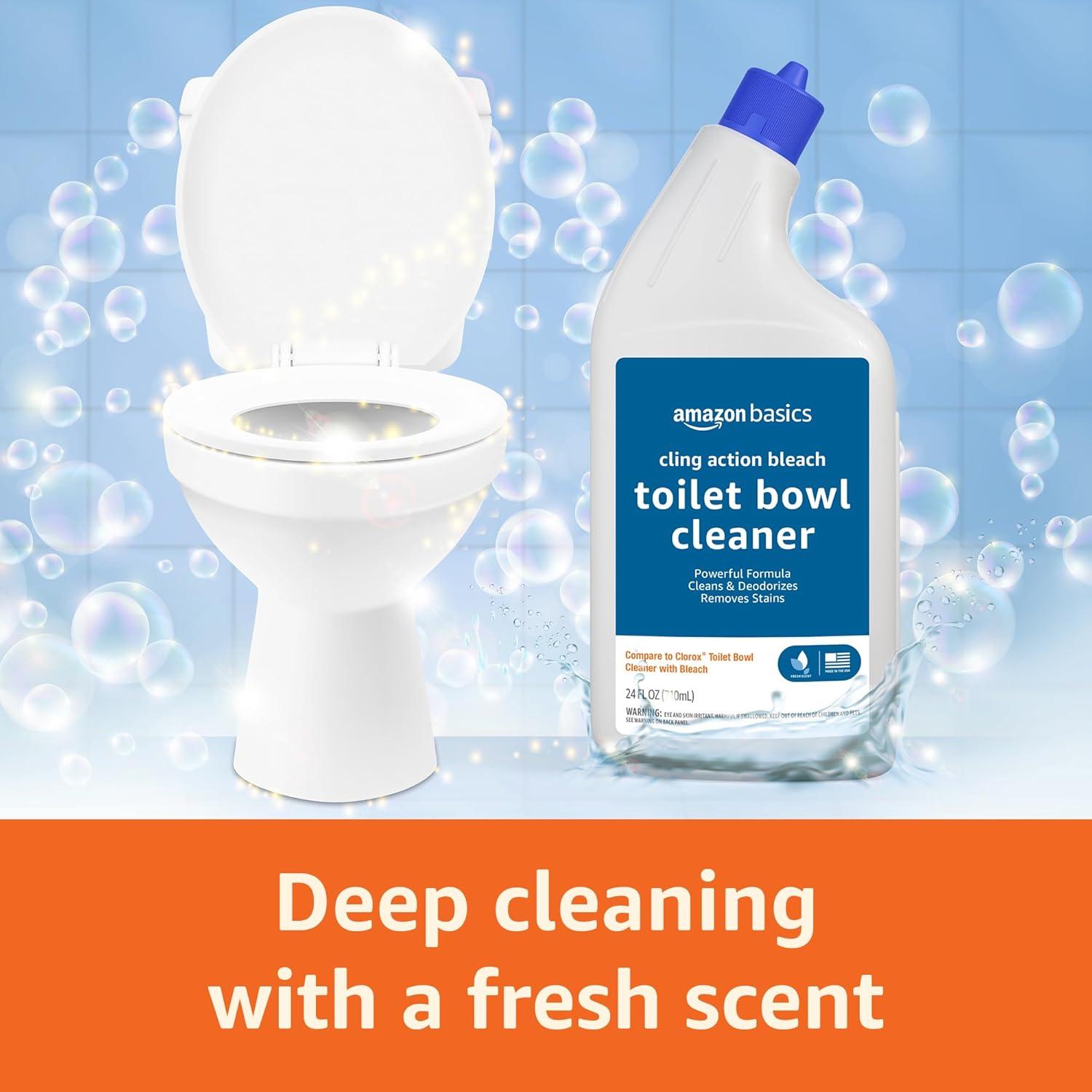 Amazon Basics Toilet Bowl Cleaner with Cling Action Formula, Bleach, Fresh Scent, 24 Fl Oz, Pack of 1