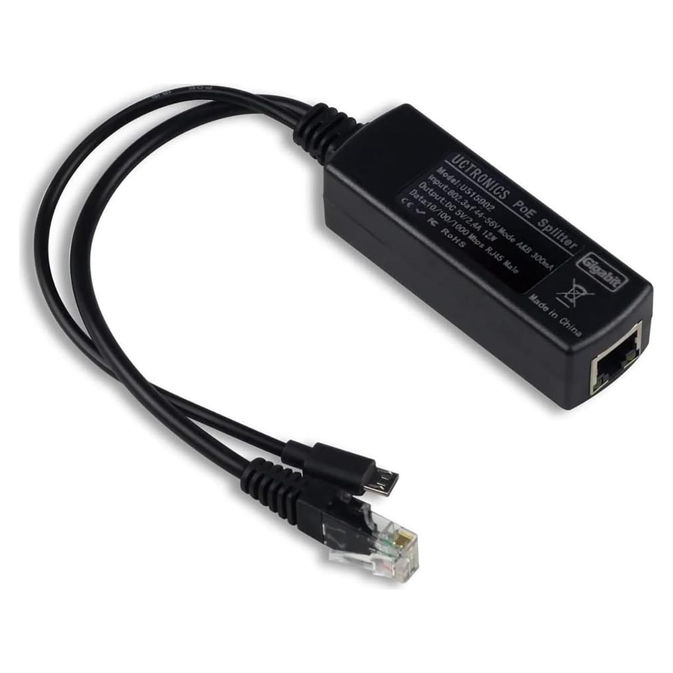 UCTRONICS PoE Splitter Gigabit 5V Micro USB para Raspberry Pi