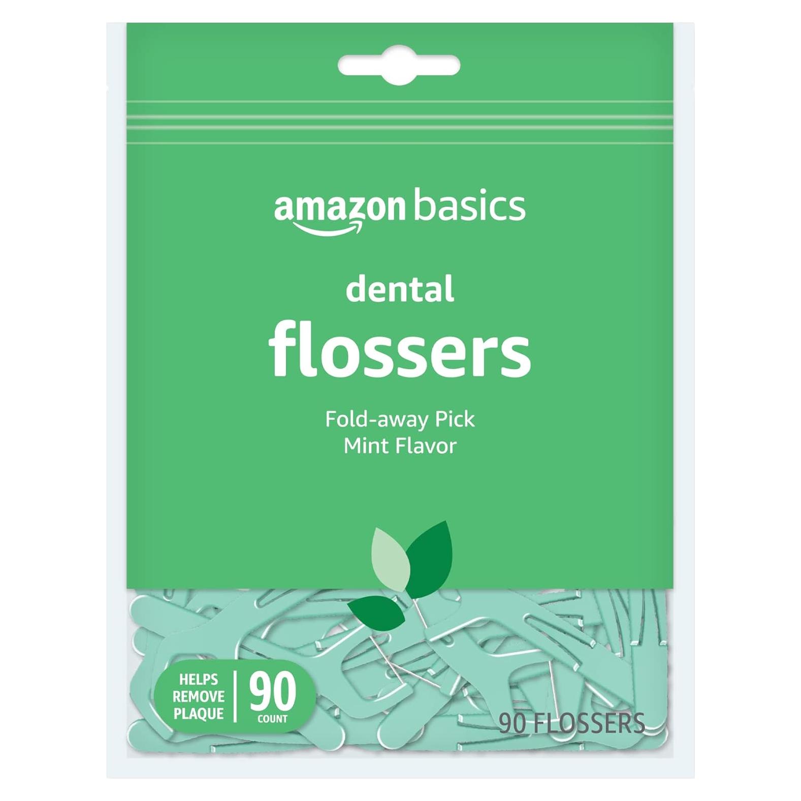 Hilo Dental de Menta Amazon Basics - 90 Unidades, Pua Plegable