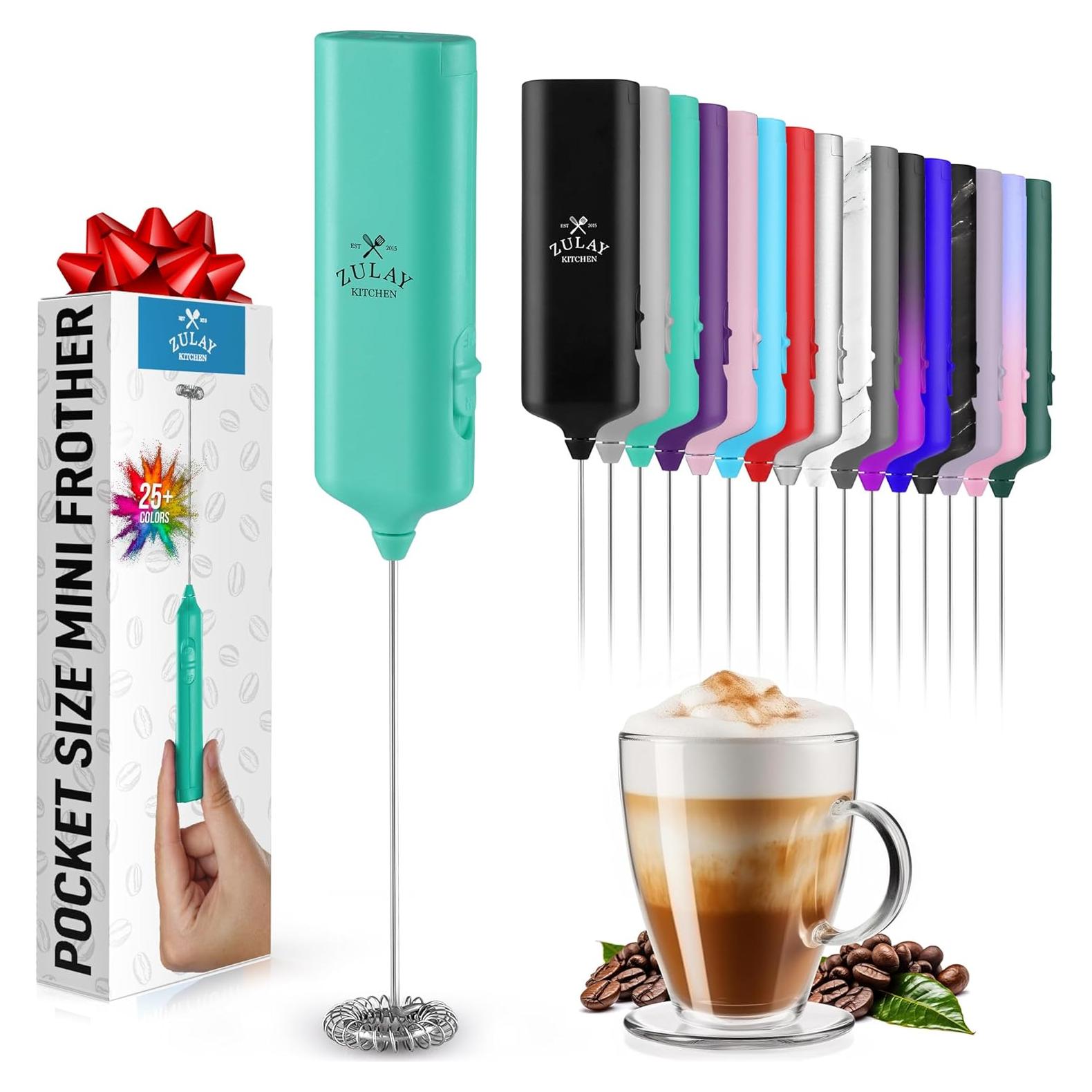 Powerful Milk Frother Wand - Mini & Mighty Handheld Drink Mixer - Portable Coffee Frother For Latte, Cappuccino, Matcha, Hot Chocolate, Creamer - Aqua