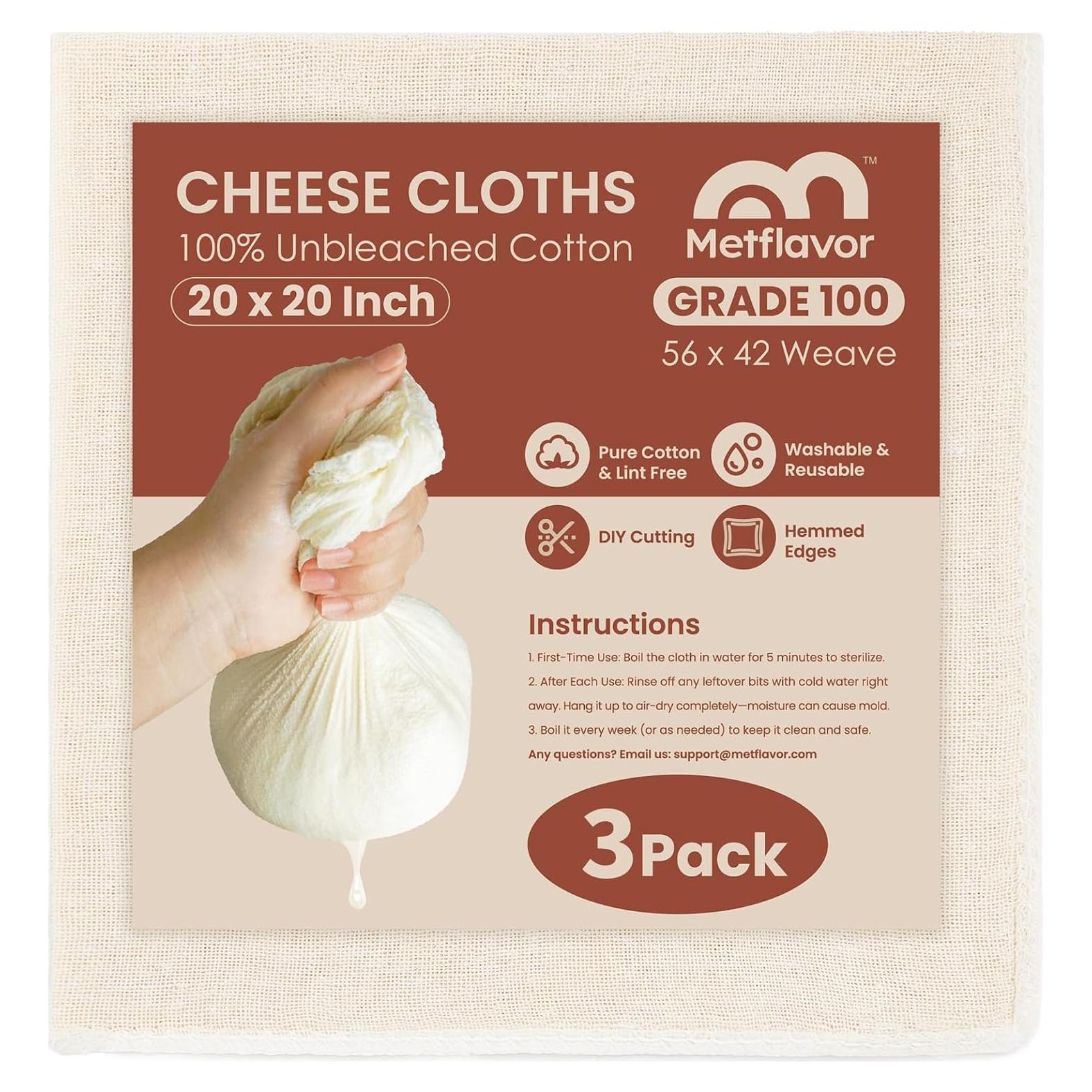 Paños de Queso Reutilizables Metflavor 3PCS 51x51cm Algodón