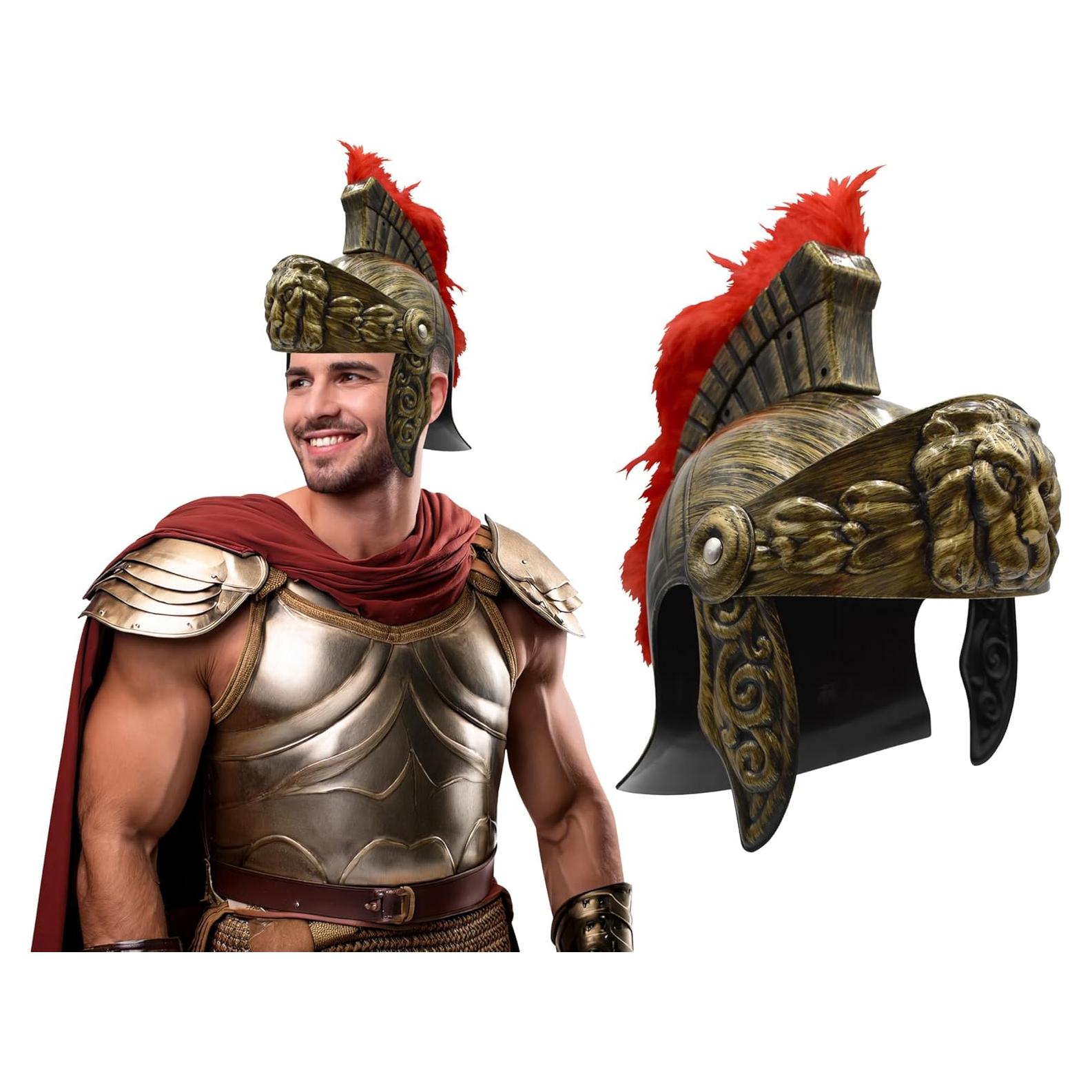 Casco Romano Gladiador Adulto Nicky Bigs con Pluma Roja