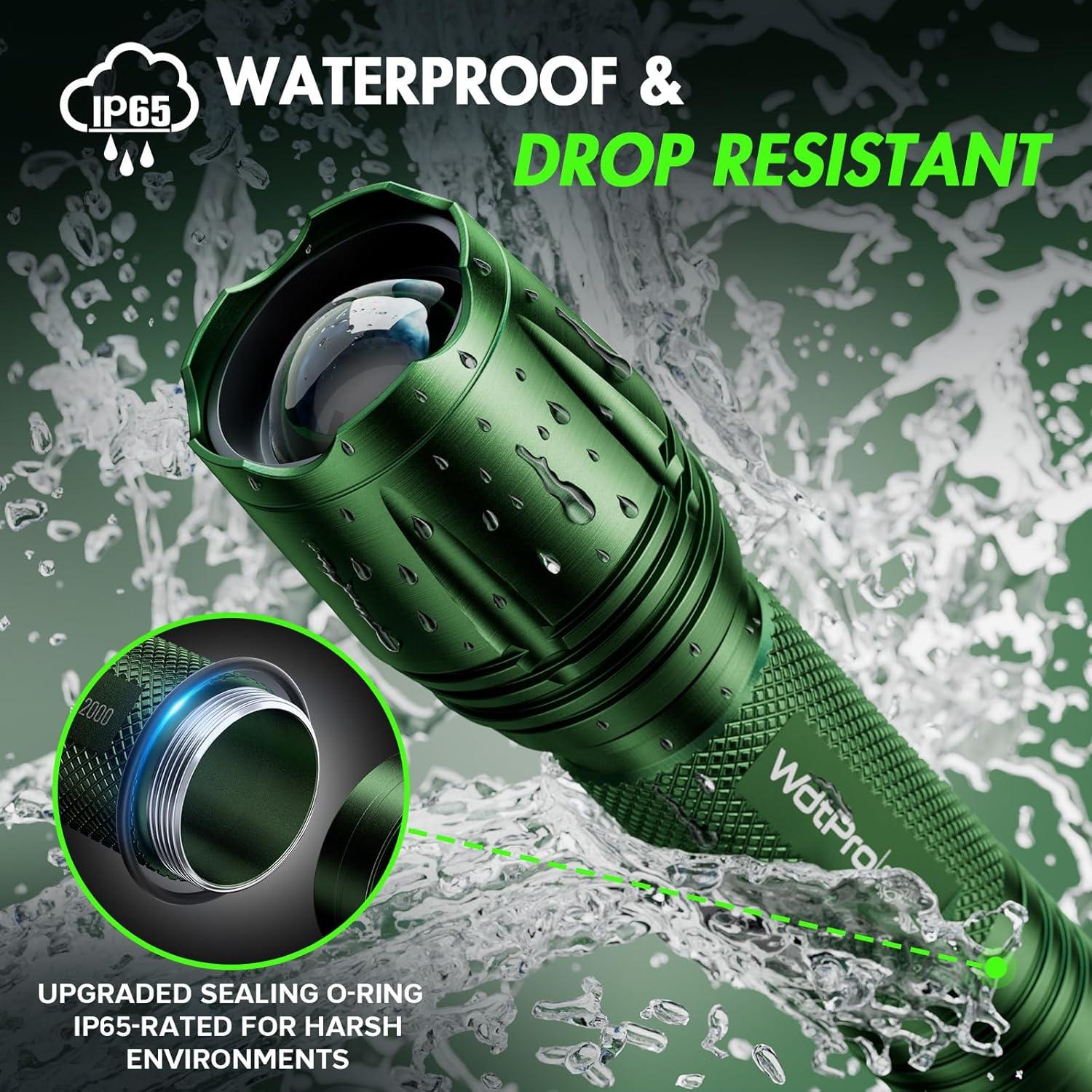 Linterna LED WdtPro SR2000 Pro 2 Paquete Verde 5 Modos