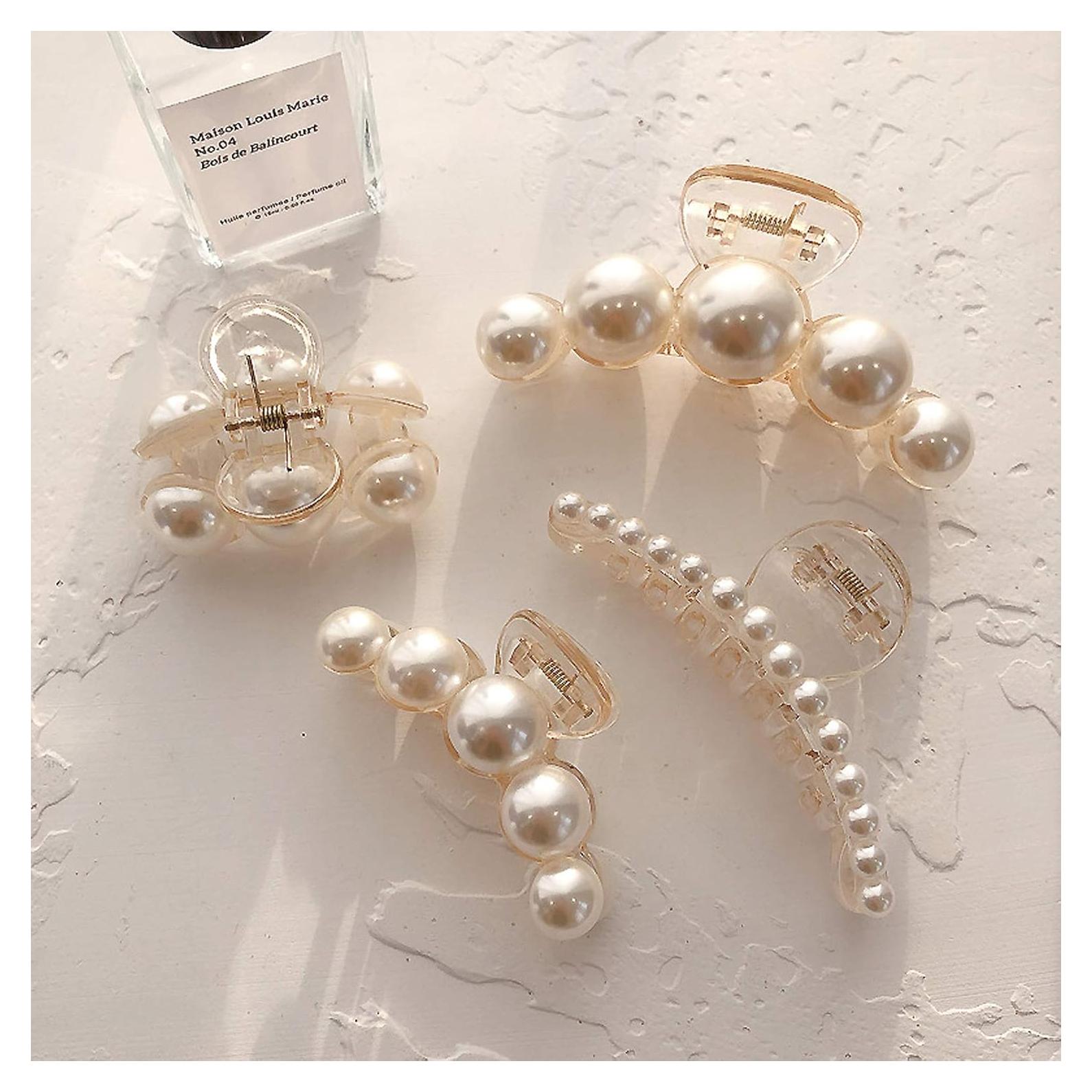 Set de Pinzas de Pelo de Perlas Agirlvct - 4 Tamaños (10 cm, 7 cm, 4.3 cm)