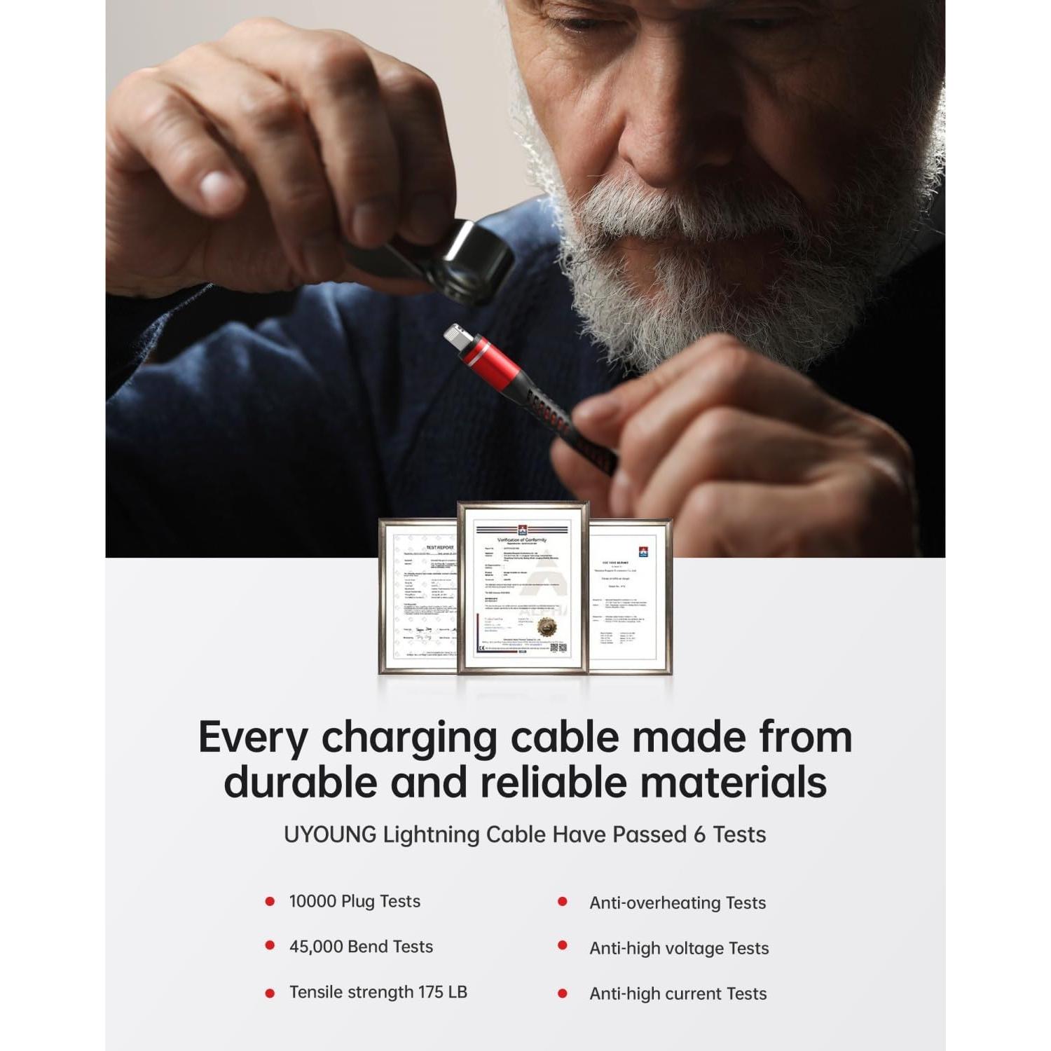 Cargador Corto UYOUNG 1FT USB a Lightning Rojo 3Pack MFi