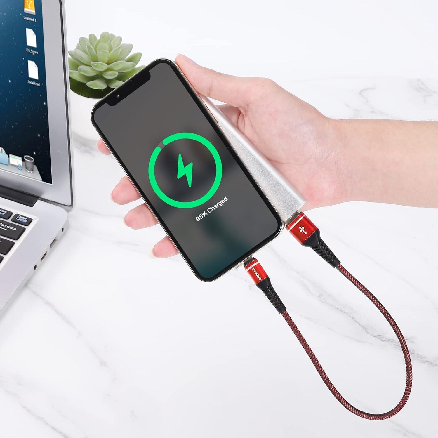 Cargador Corto UYOUNG 1FT USB a Lightning Rojo 3Pack MFi