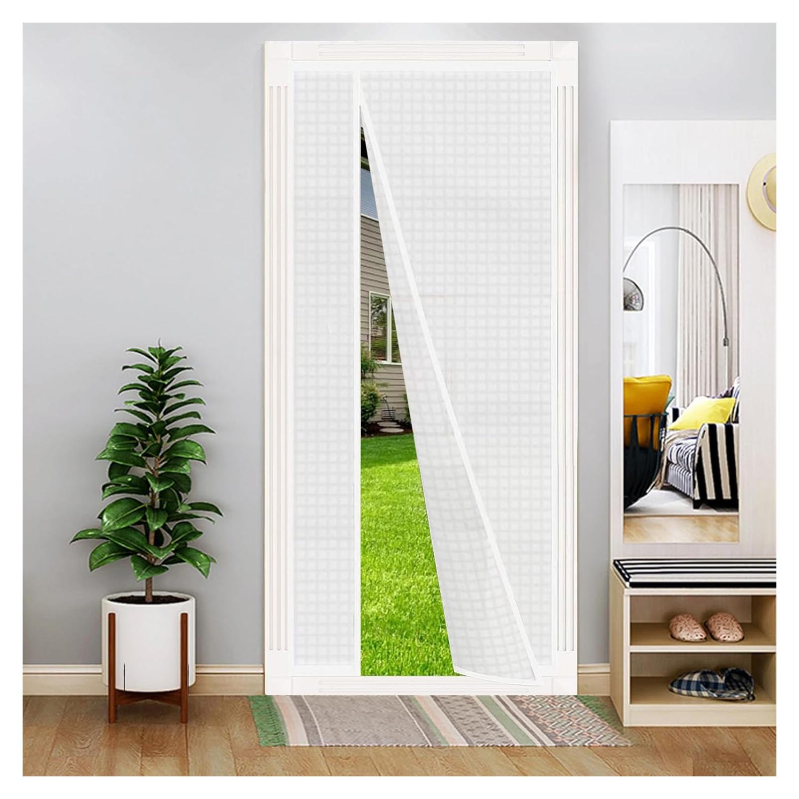 Cortina de Puerta Aislante Magnética Veanusiver 90x206 cm Blanca