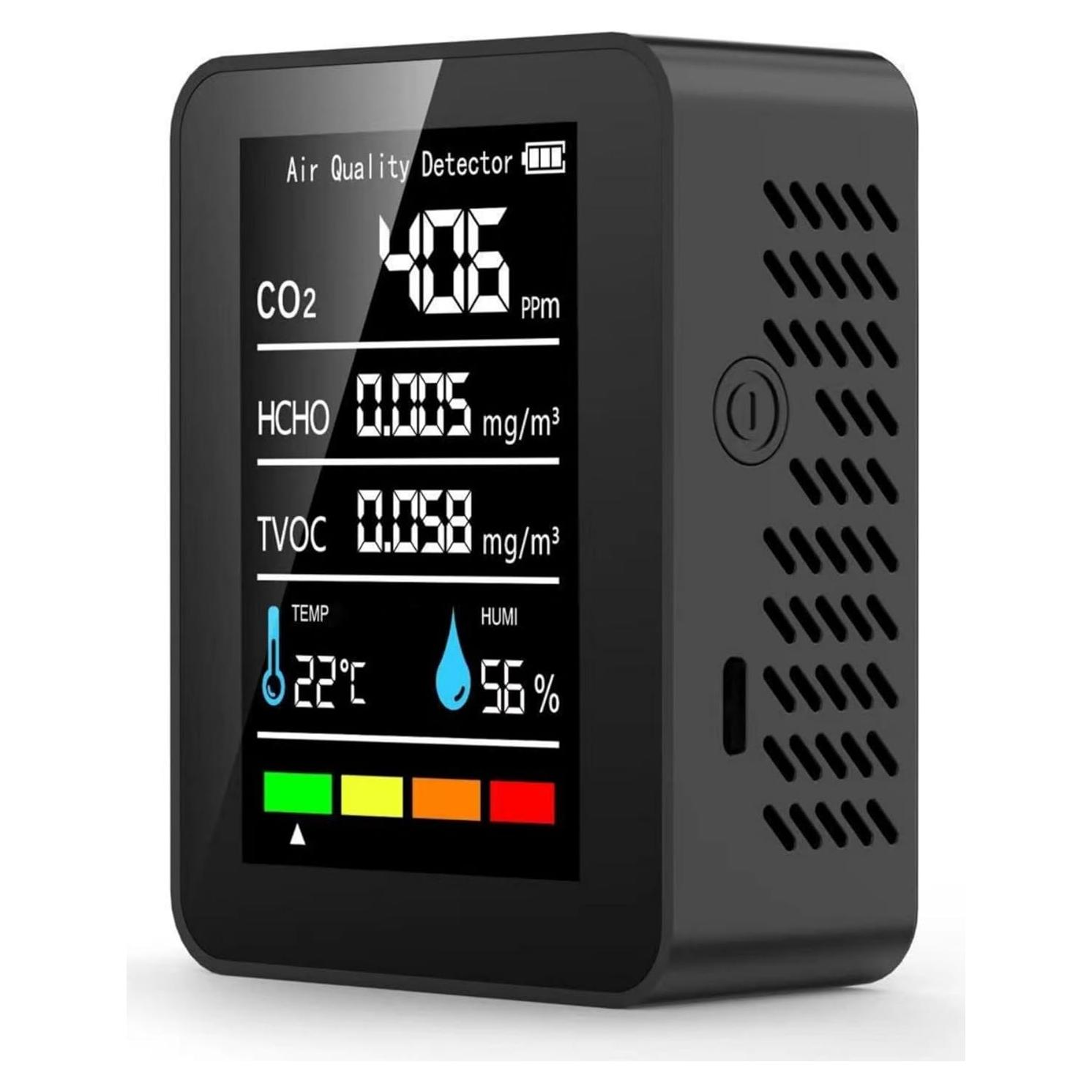 Monitor de Calidad del Aire 5 en 1 SIWMER - CO2, HCHO, TVOC, Humedad, Temperatura