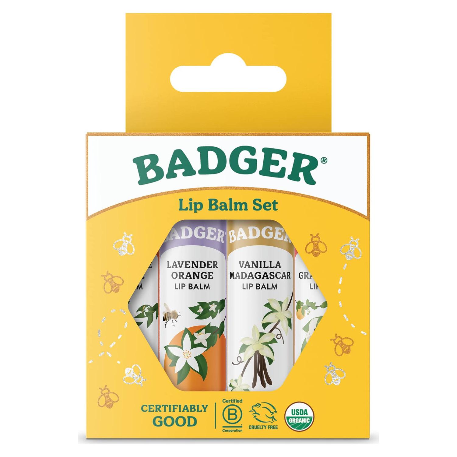 Conjunto de Balsamos Labiales Orgánicos Badger - 4 Sabores