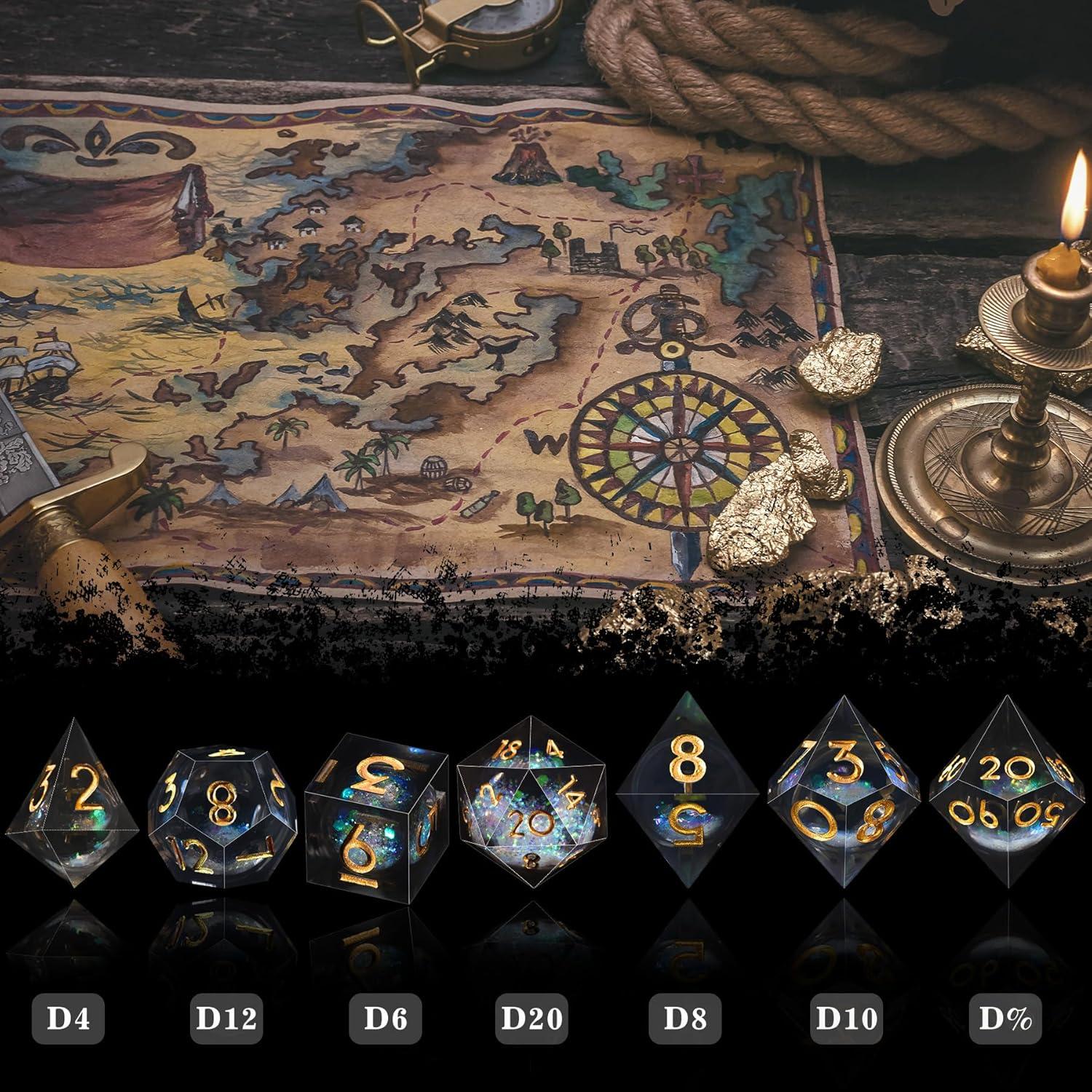 Set de 7 Dados DND AUSTOR de Resina Líquida - Negro