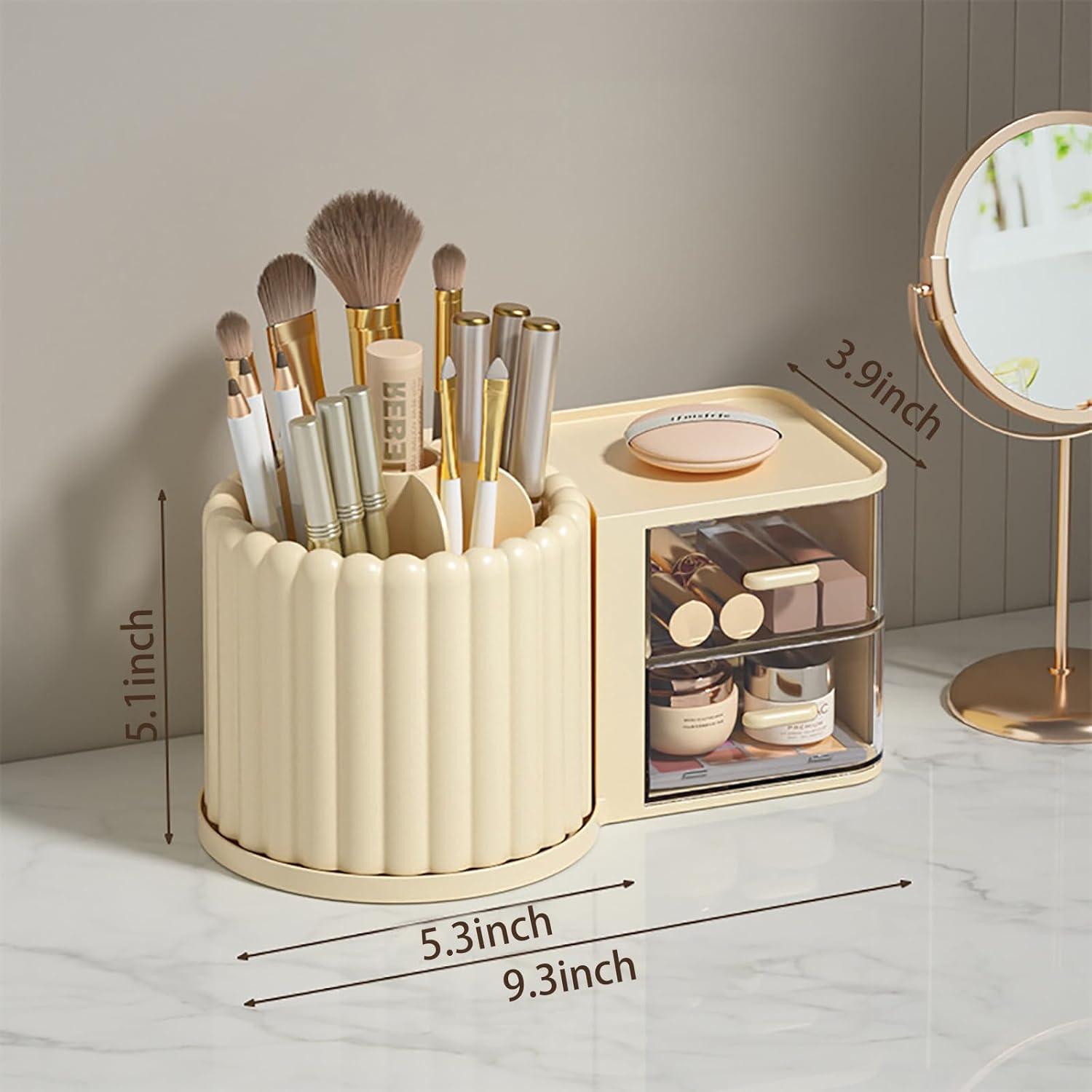 Soporte Rotatorio de Brochas de Maquillaje Anyoifax 7 Compartimentos Beige