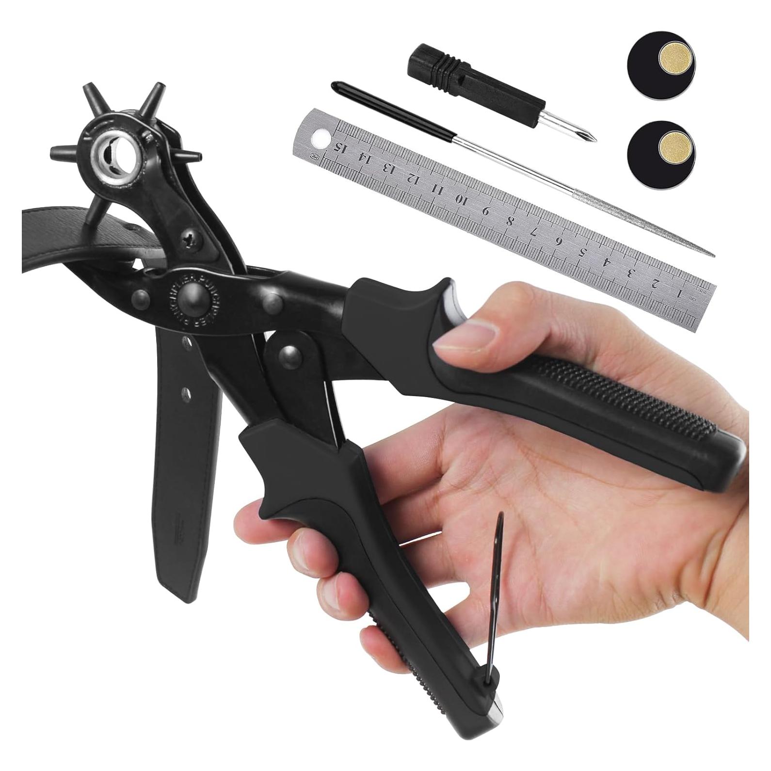 Perforador de Cuero Diyife, Kit Completo con 6 Tamaños, Negro