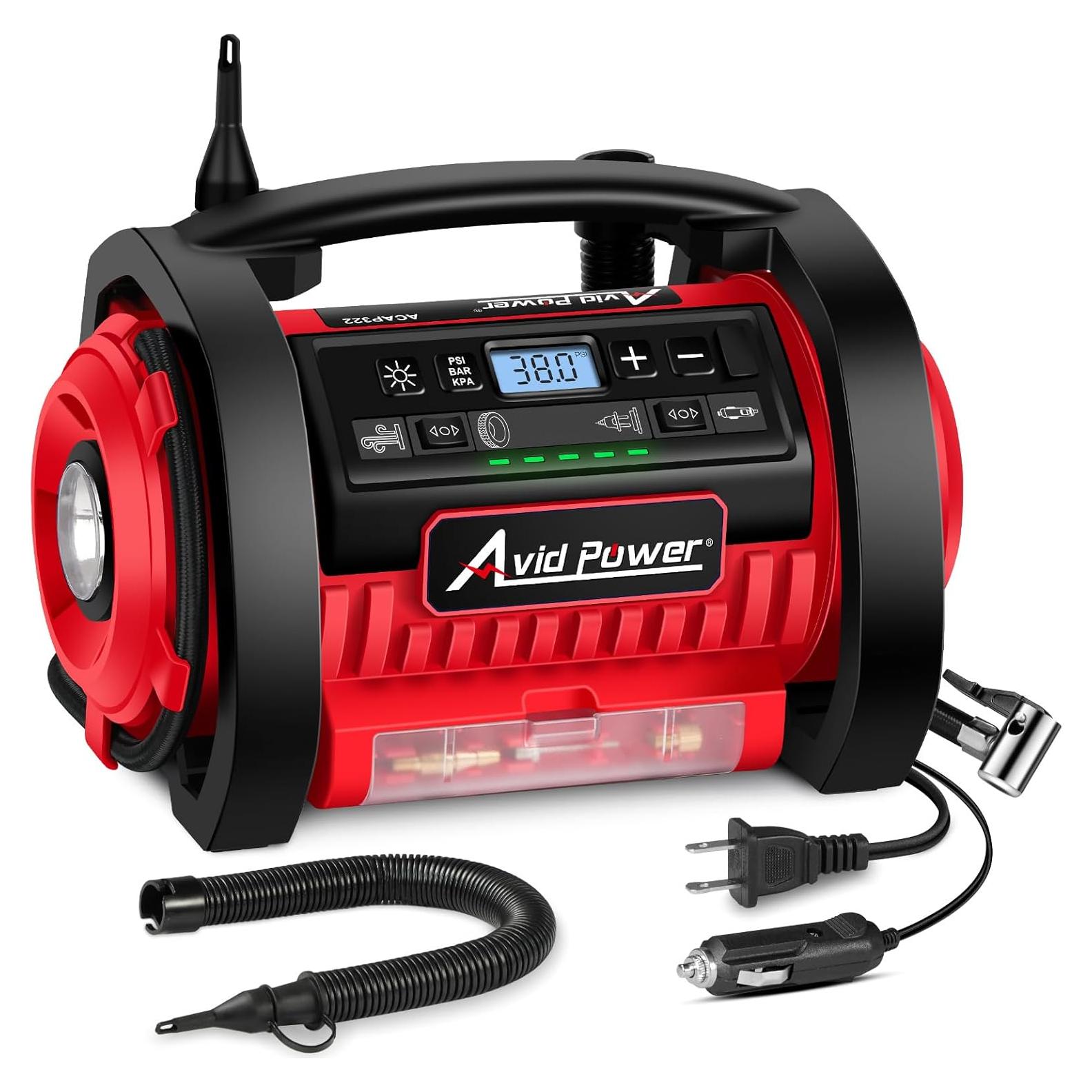 Compresor de Aire Portátil AVID POWER 12V/110V, Inflador Rápido