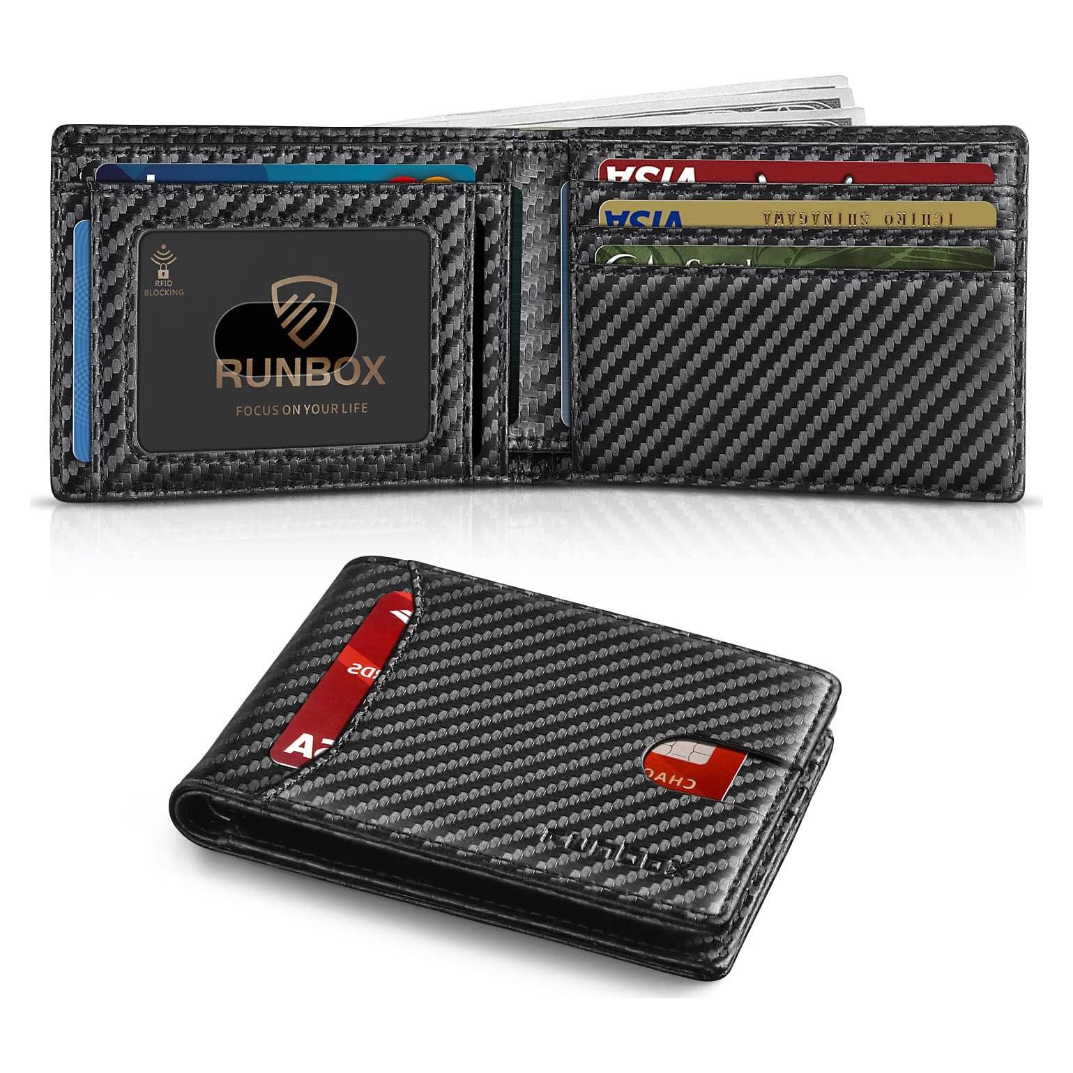 Billetera delgada RUNBOX para hombres con bloqueo RFID - 11 ranuras
