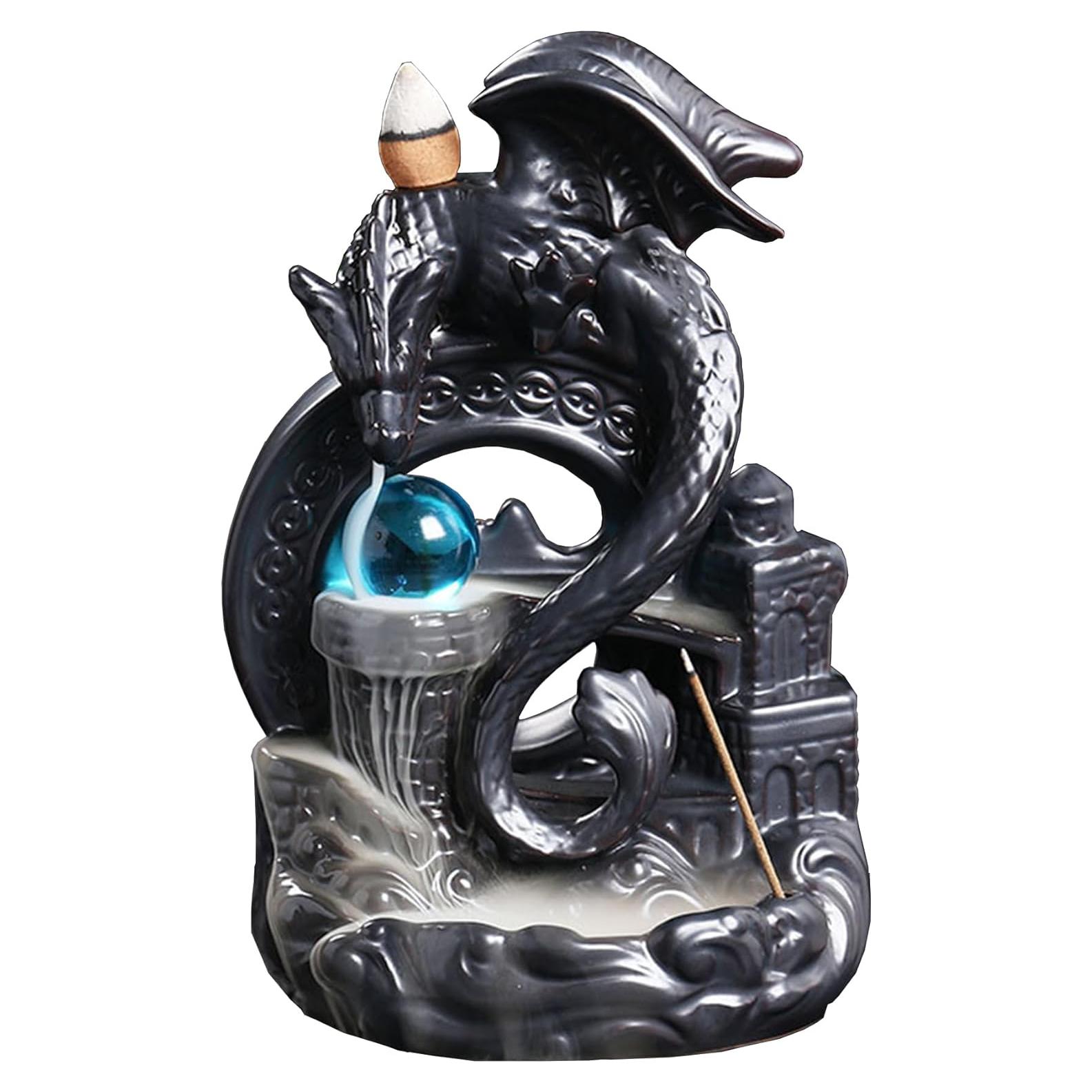 Quemador de Incienso de Retroceso Cerámica YYW Dragón Negro