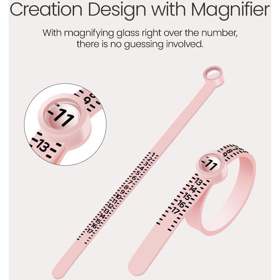 Medidor de Tamaño de Anillo Meowoo con Lupa Rosa 1-17