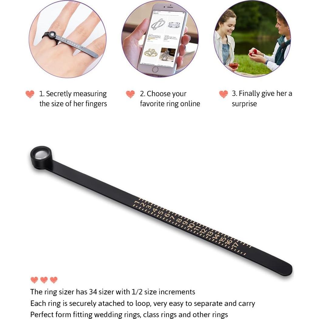 Medidor de Tamaño de Anillo Meowoo con Lupa Rosa 1-17