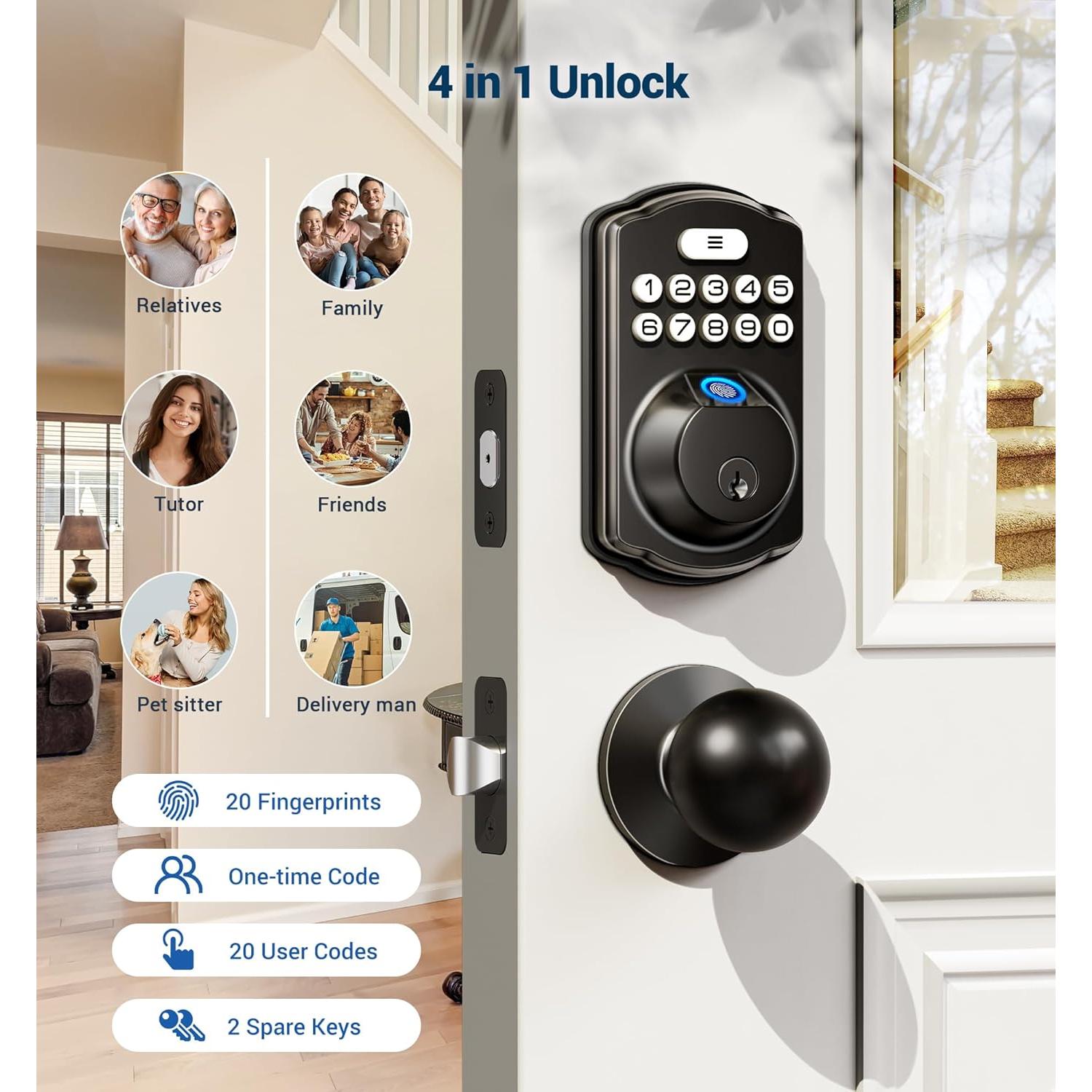 Cerradura Biométrica Veise KS02C con Teclado y 2 Perillas