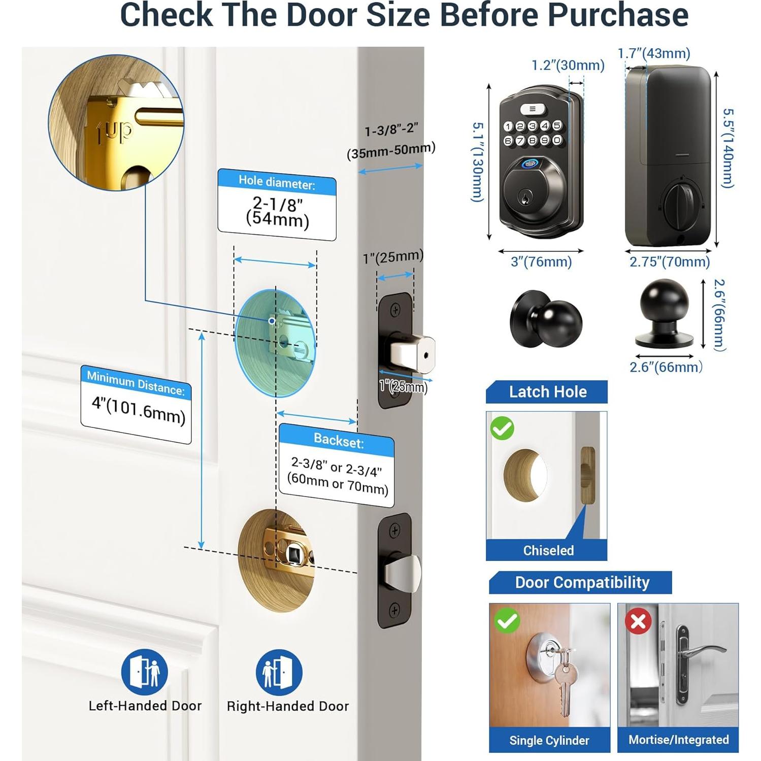 Cerradura Biométrica Veise KS02C con Teclado y 2 Perillas