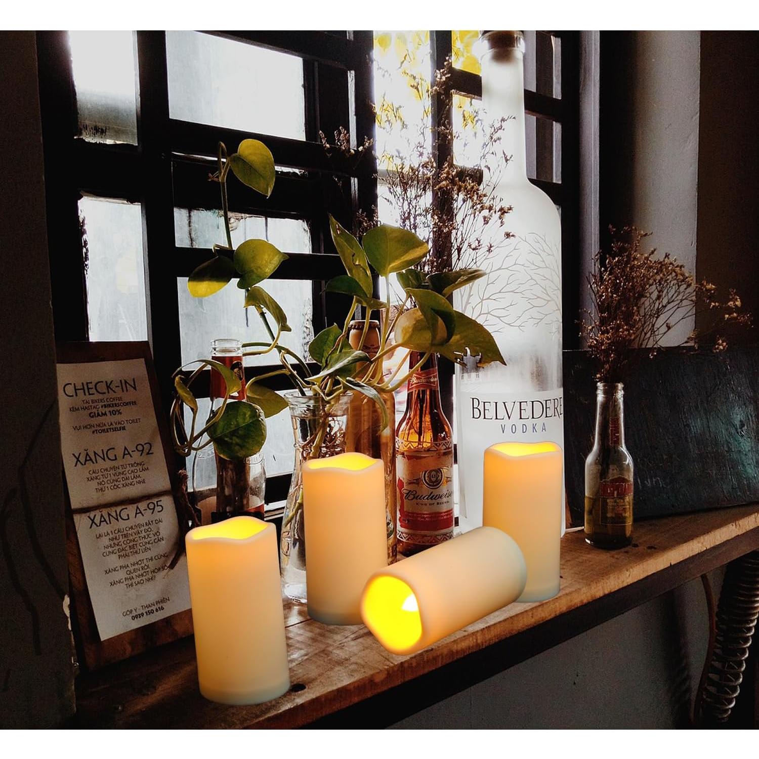 2 Velas LED Sin Llama Biyanuo para Exteriores con Control Remoto