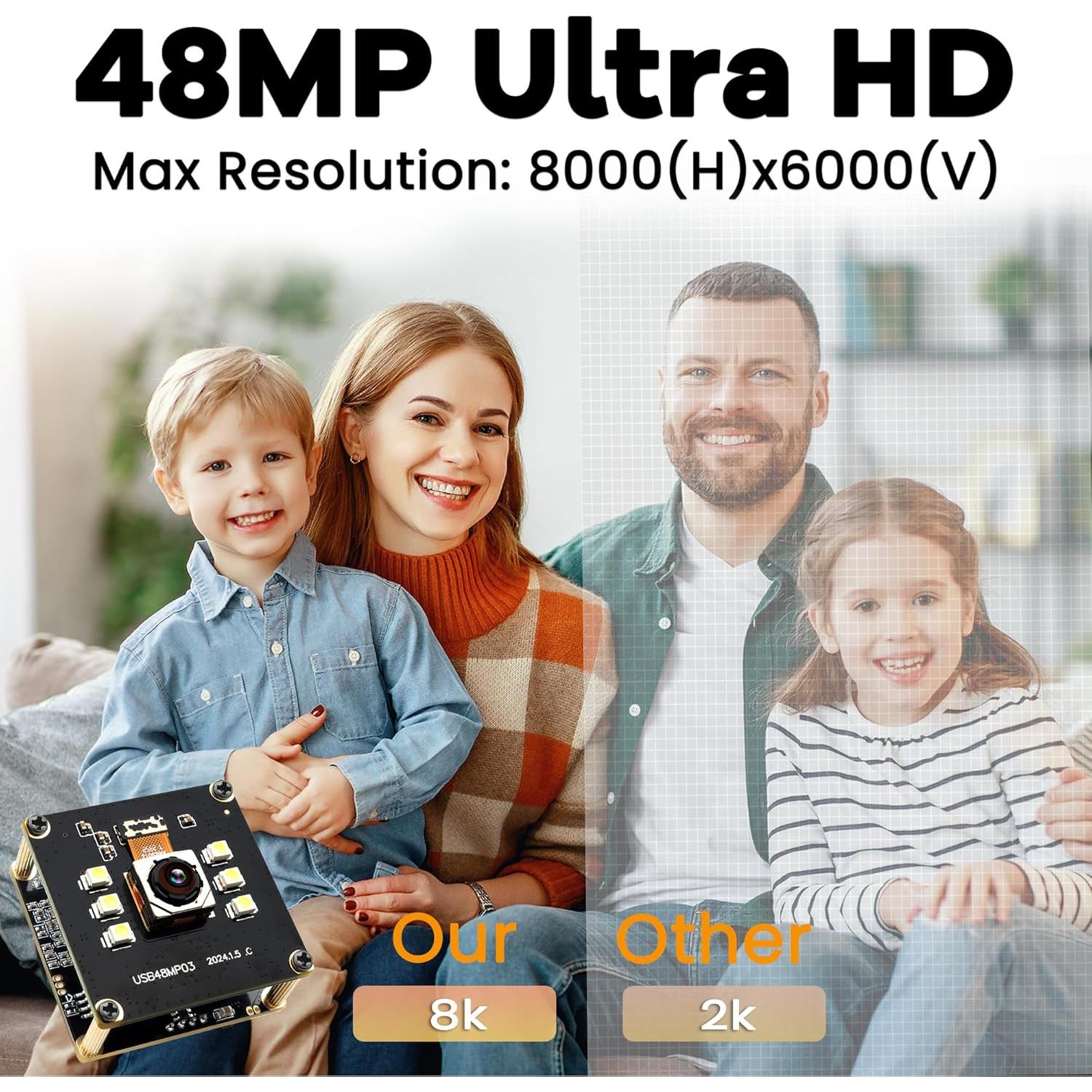 Cámara USB IFWATER 48MP 8K Mini Lente Sin Distorsión