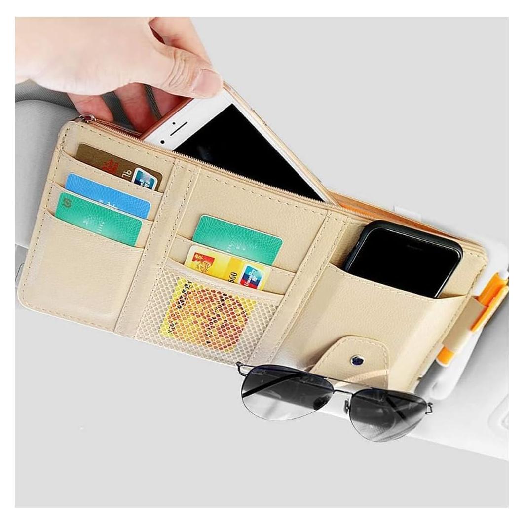 Organizador de Visera de Coche SEMBEM Beige Cuero Sintético