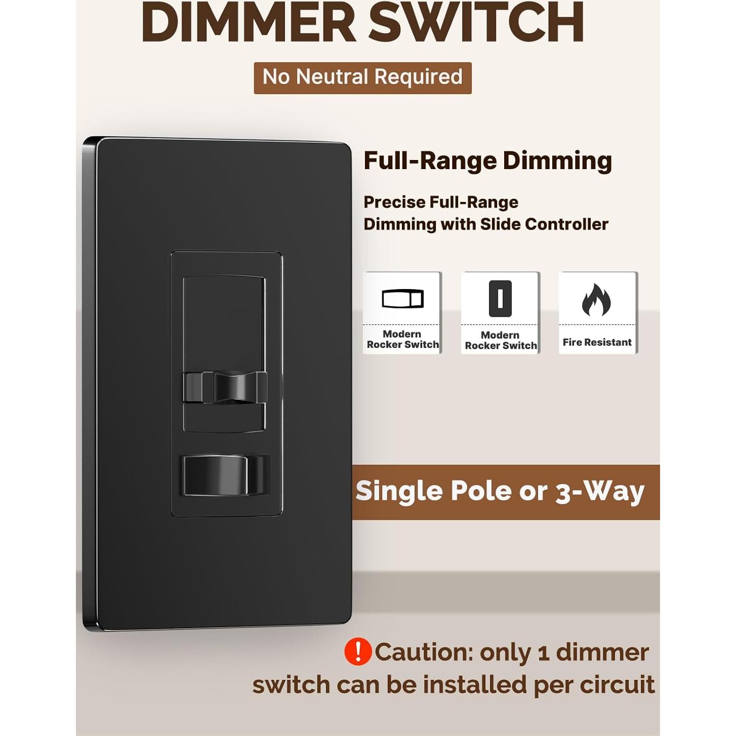 Interruptor Regulable MOES Negro 600W para LED y CFL