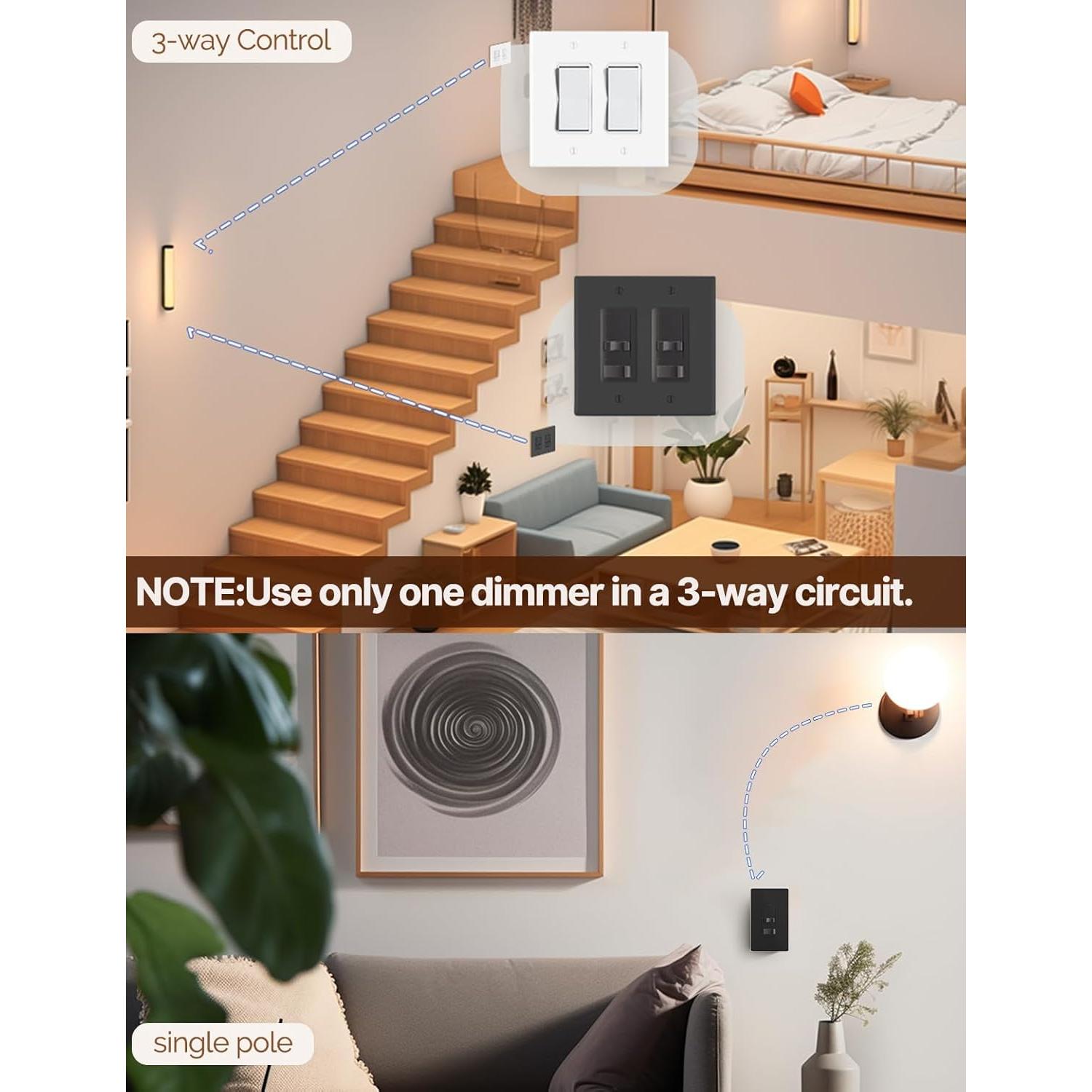 Interruptor Regulable MOES Negro 600W para LED y CFL