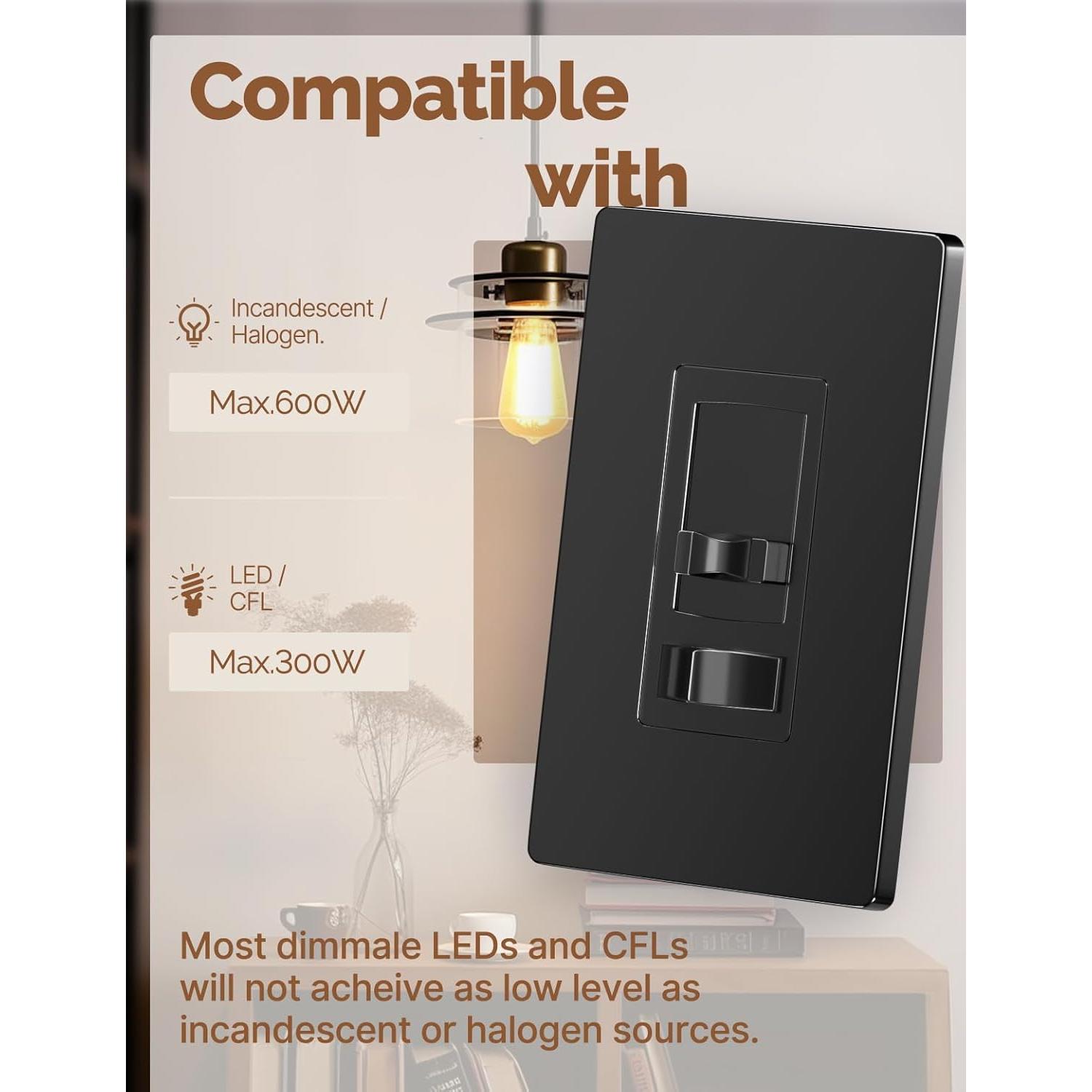 Interruptor Regulable MOES Negro 600W para LED y CFL