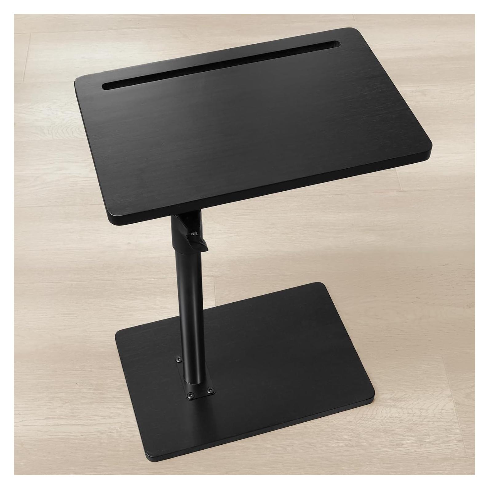 Mesa lateral ajustable YUHFERA negra de bambú 63.5 cm