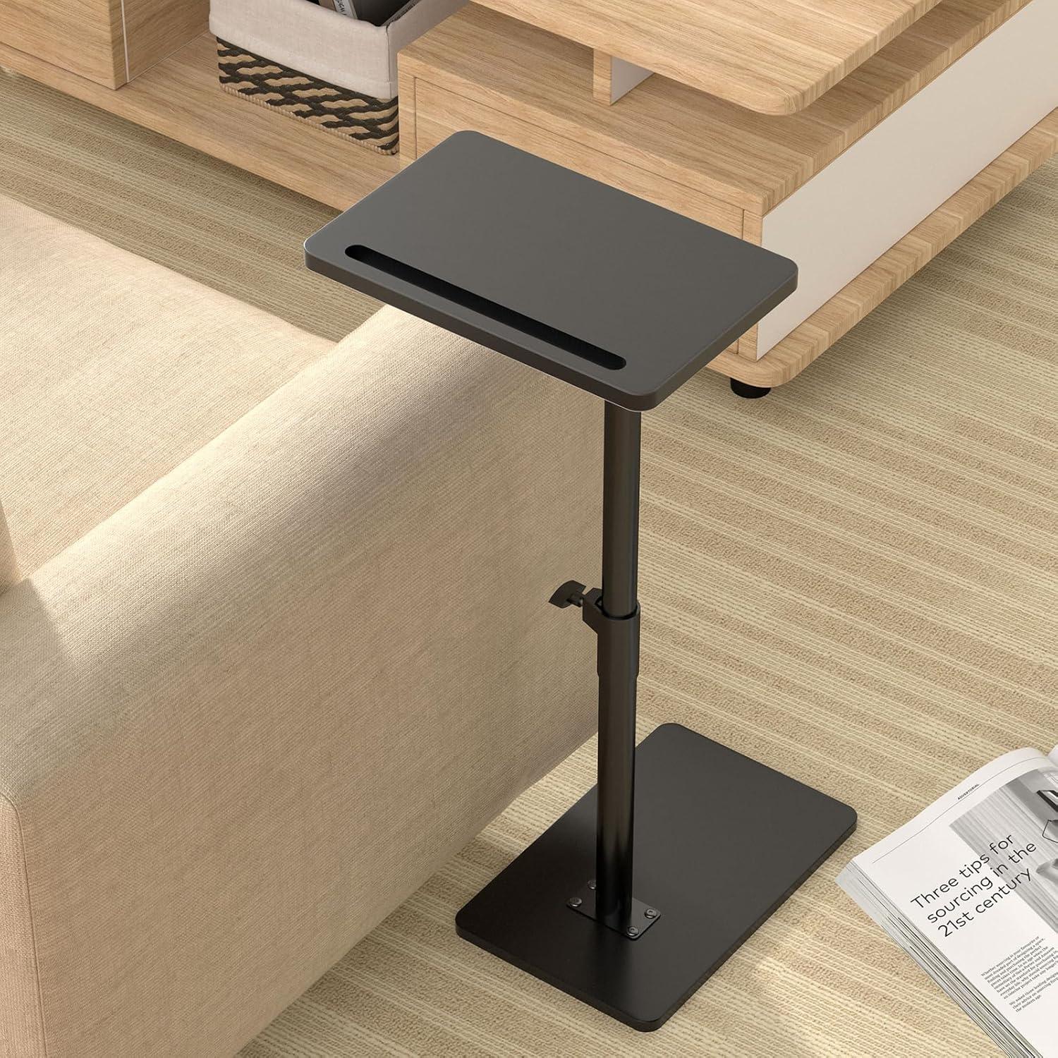 Mesa lateral ajustable YUHFERA negra de bambú 63.5 cm