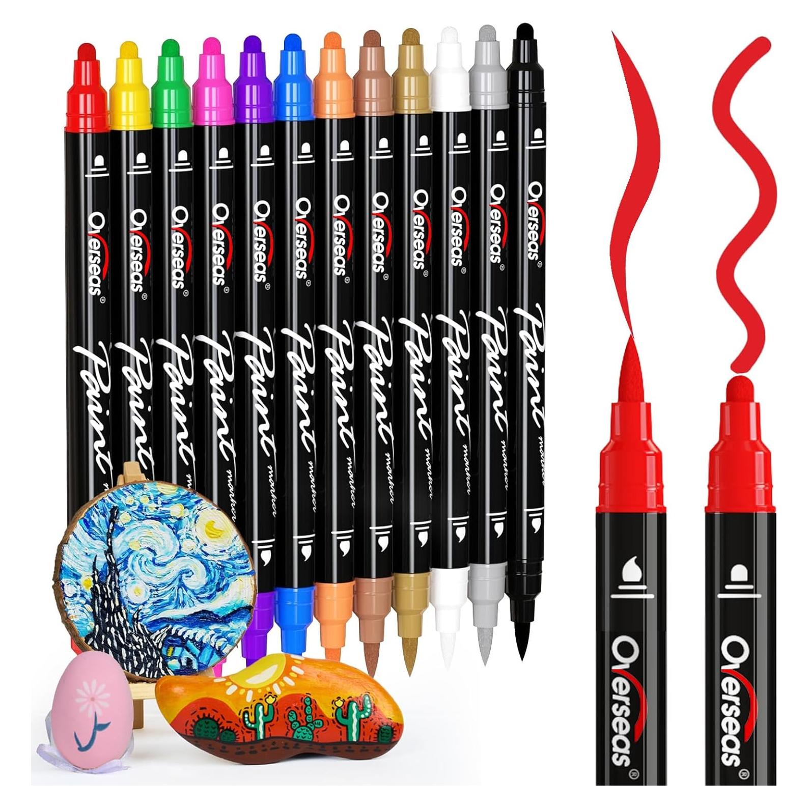 Marcadores Acrílicos Doble Punta Overseas, 12 Colores, 0.5-5mm