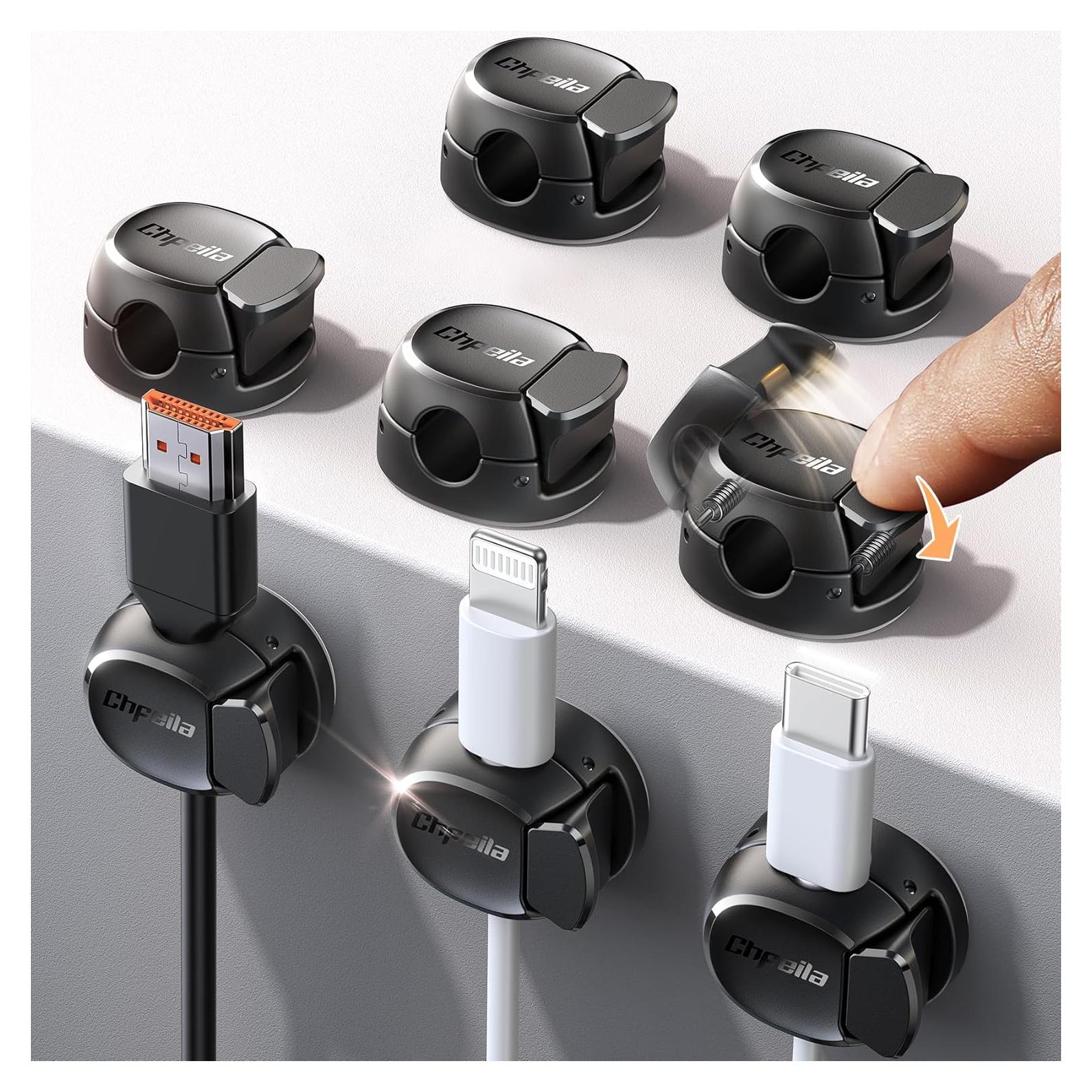 Organizador de Cables 8 Pack Chfeila Clips Adhesivos Negro