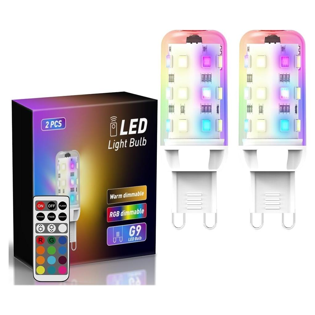 Bombillas LED G9 RGB AEGISLOGIC 2W 3000K 12 Colores 2 Pzas