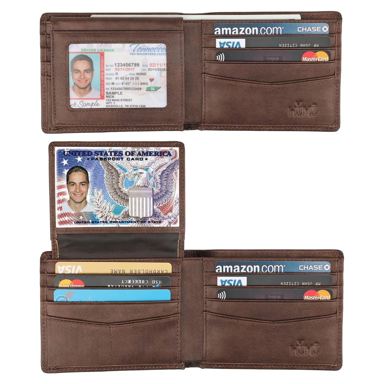 Billetera Bifold de Cuero Genuino para Hombres con Bloqueo RFID