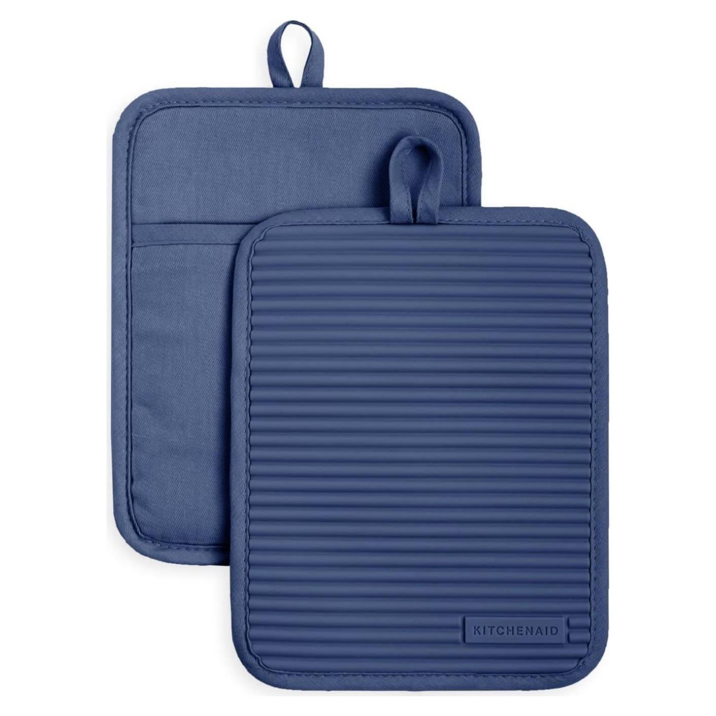 Juego de 2 agarraderas de silicona KitchenAid 18x23 cm azul