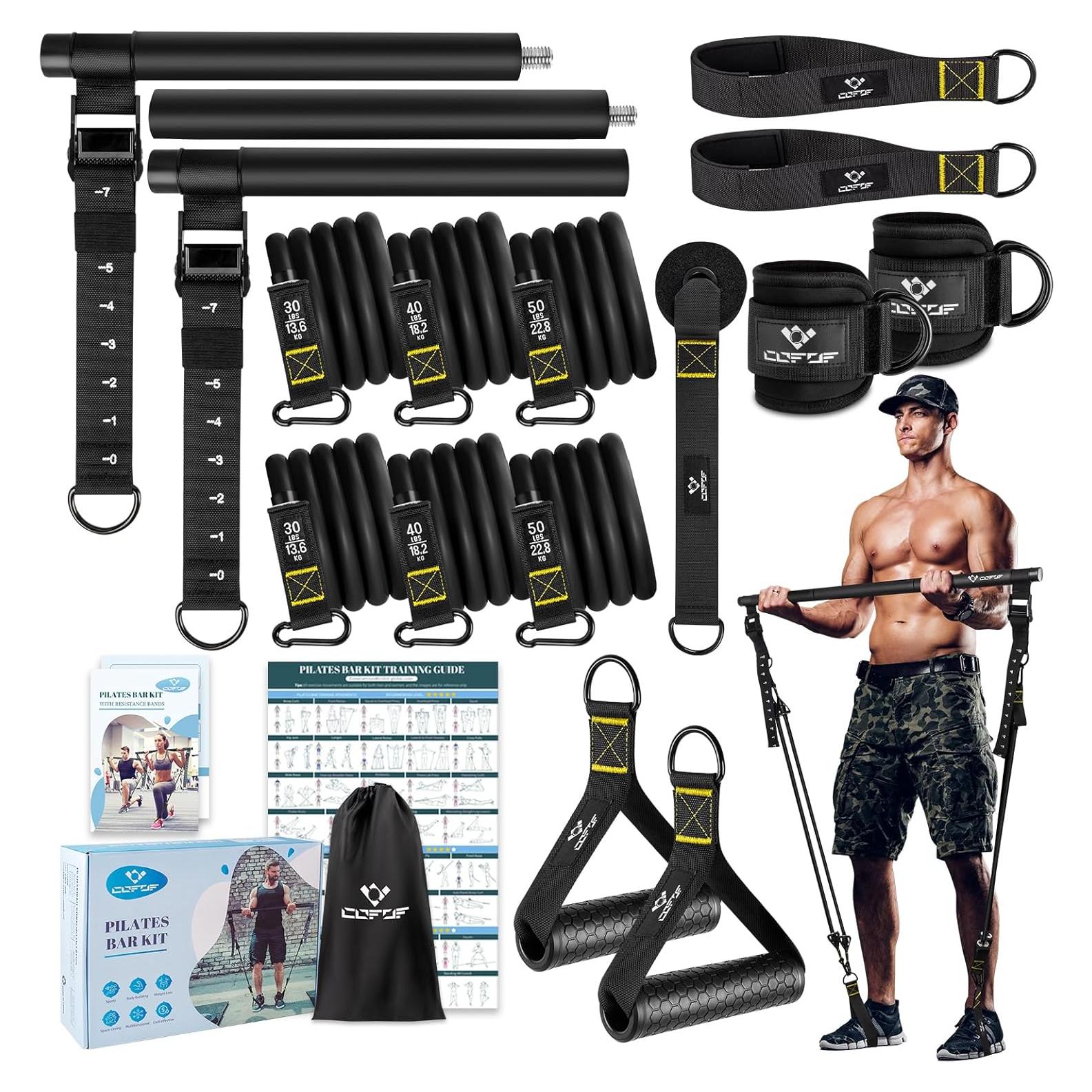 Kit de Barra de Pilates COFOF con Bandas de Resistencia 30-240 LBS