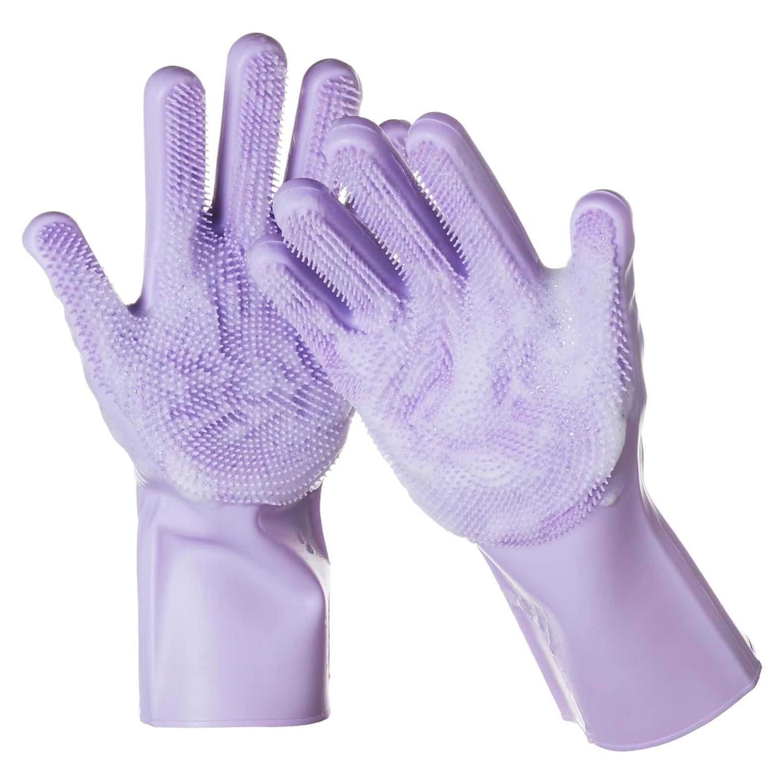 Guantes de Silicona DELOMO para Lavar Mascotas 29.9cm Púrpura
