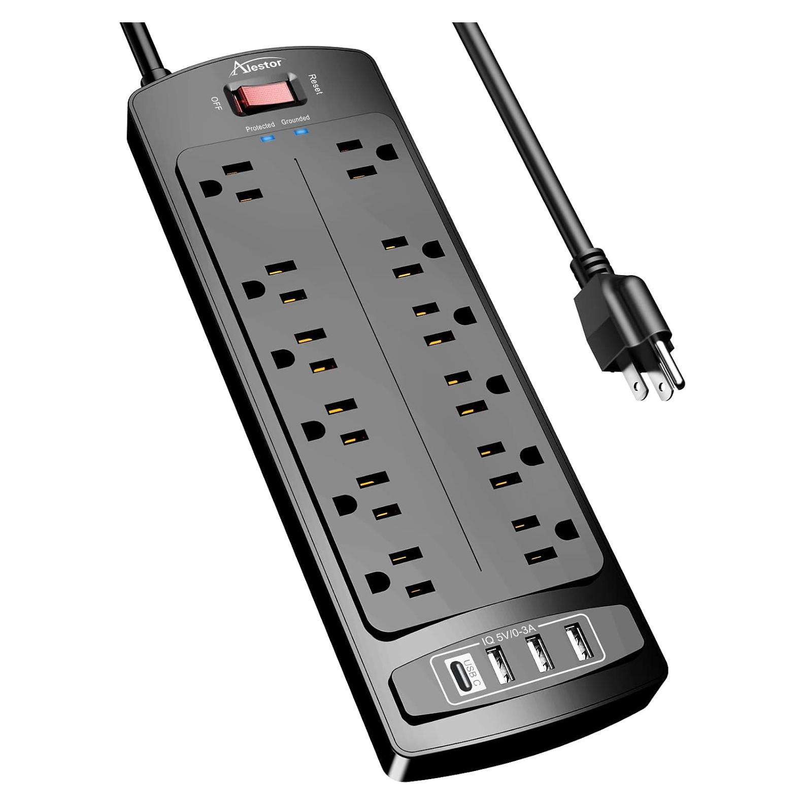 Regleta de Poder Alestor 12 Salidas AC y 4 USB 6 Pies
