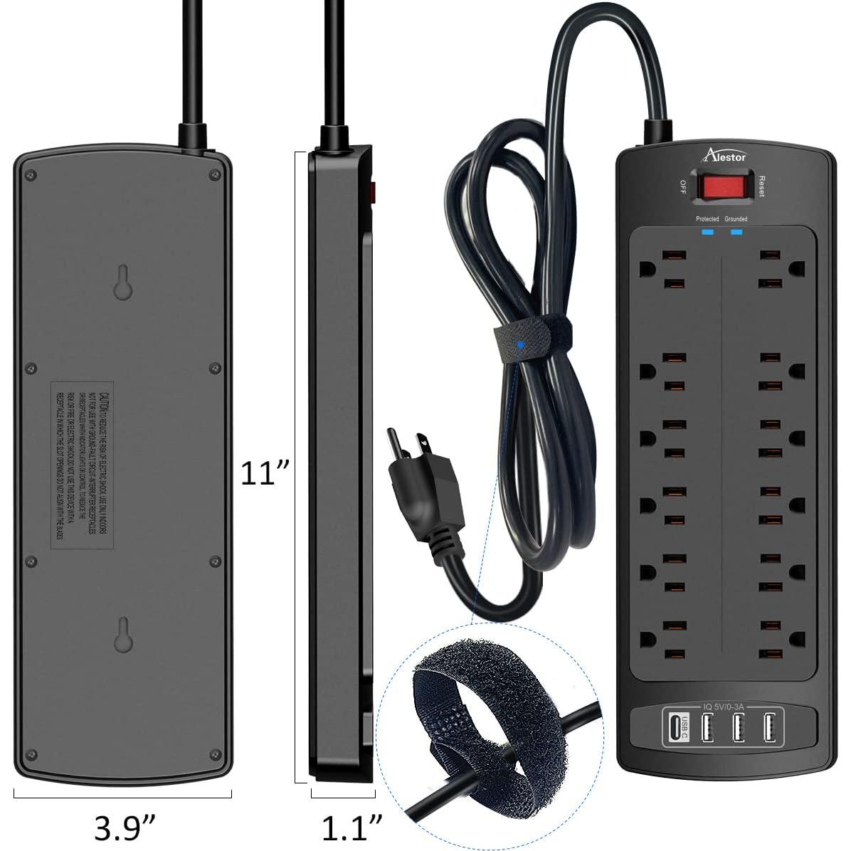 Regleta de Poder Alestor 12 Salidas AC y 4 USB 6 Pies