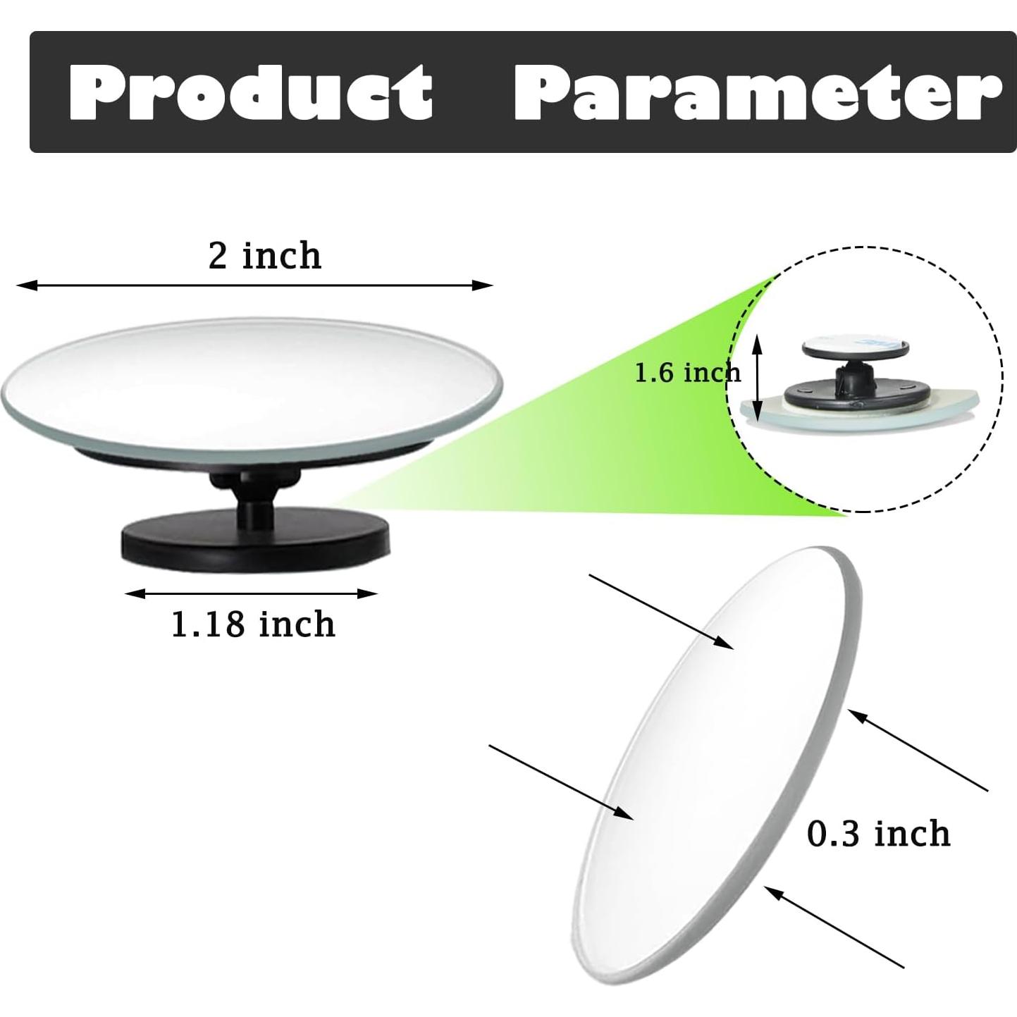 Espejos de Punto Ciego POTAMERO Redondos 5.08 cm HD Plateados - Paquete de 2