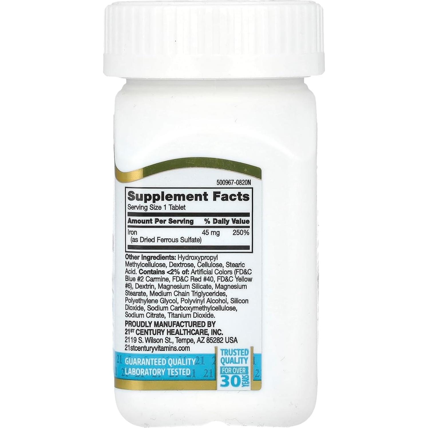 Tabletas de Hierro Liberación Lenta Siglo 21 60 Unidades