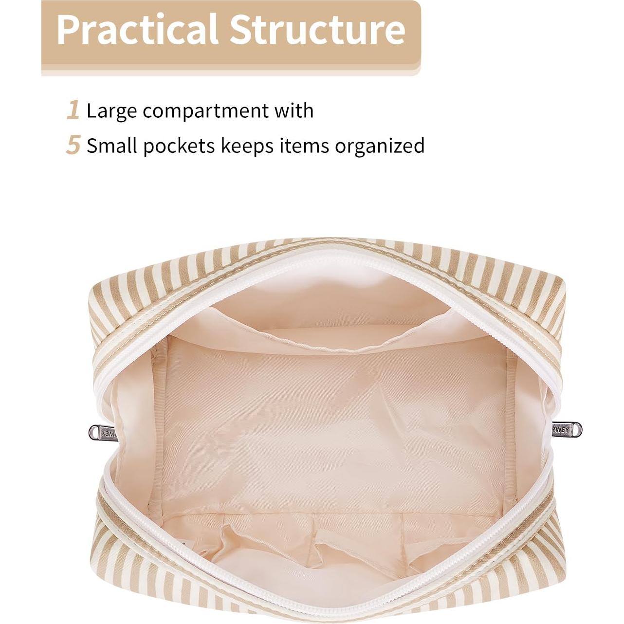 Bolsa de Maquillaje Narwey Grande Raya Marrón Organizador 22x15x10 cm