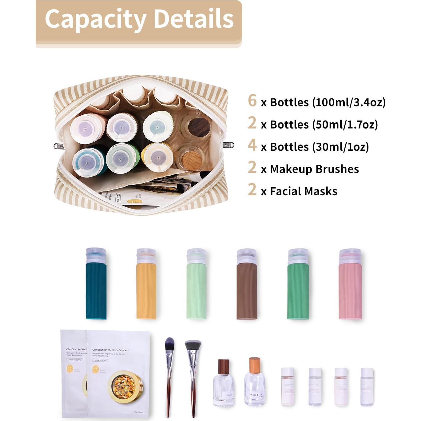 Bolsa de Maquillaje Narwey Grande Raya Marrón Organizador 22x15x10 cm