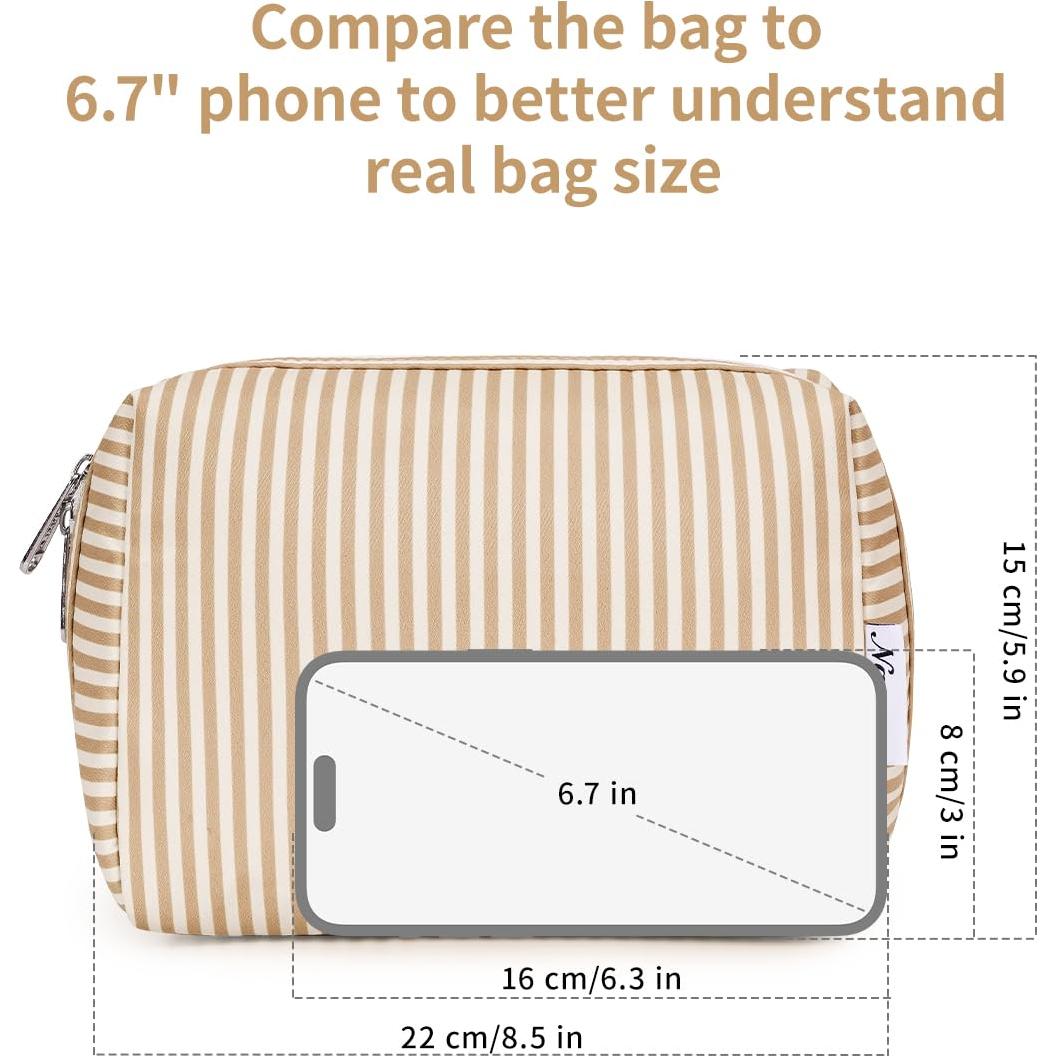 Bolsa de Maquillaje Narwey Grande Raya Marrón Organizador 22x15x10 cm