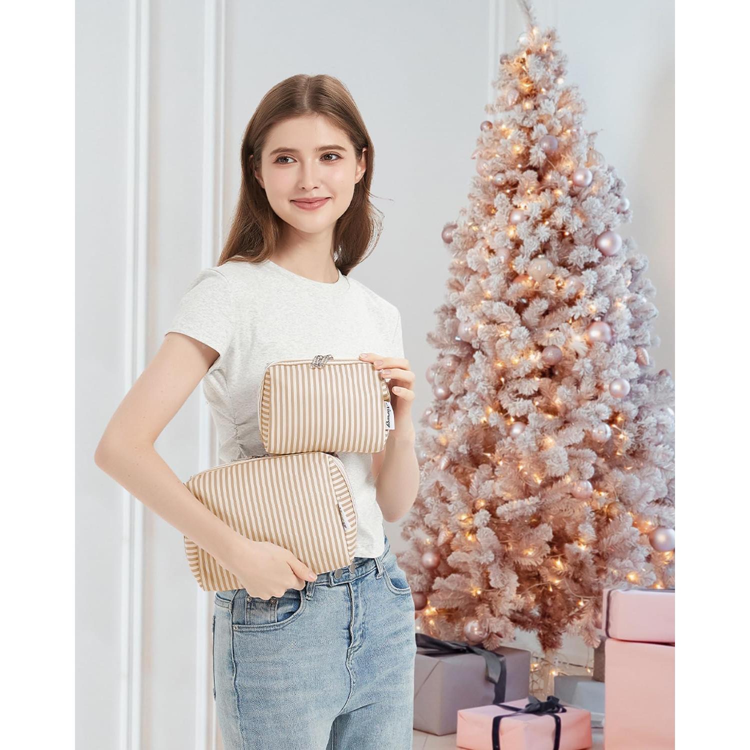 Bolsa de Maquillaje Narwey Grande Raya Marrón Organizador 22x15x10 cm