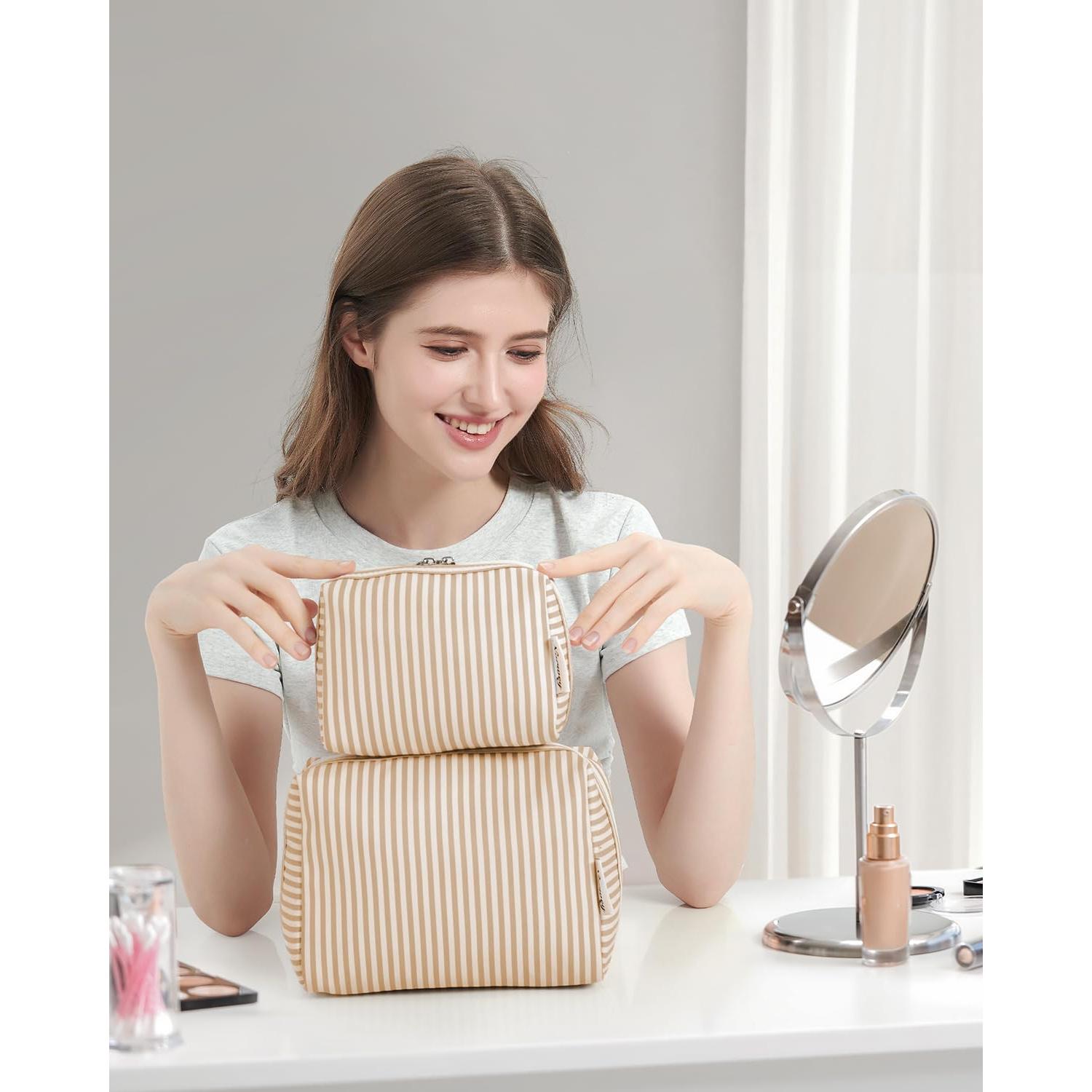 Bolsa de Maquillaje Narwey Grande Raya Marrón Organizador 22x15x10 cm