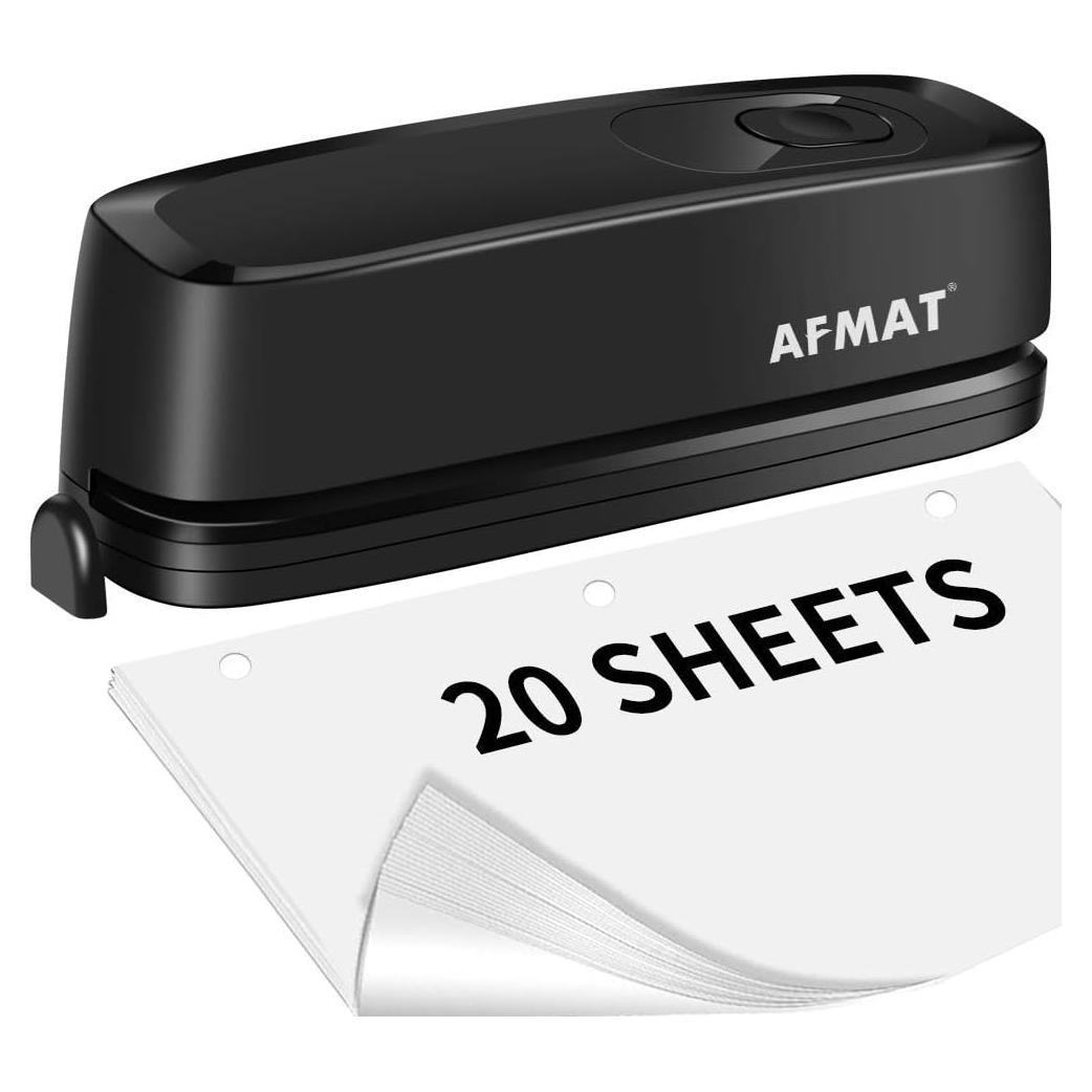 Perforadora Eléctrica AFMAT 3 Agujeros 20 Hojas Negra